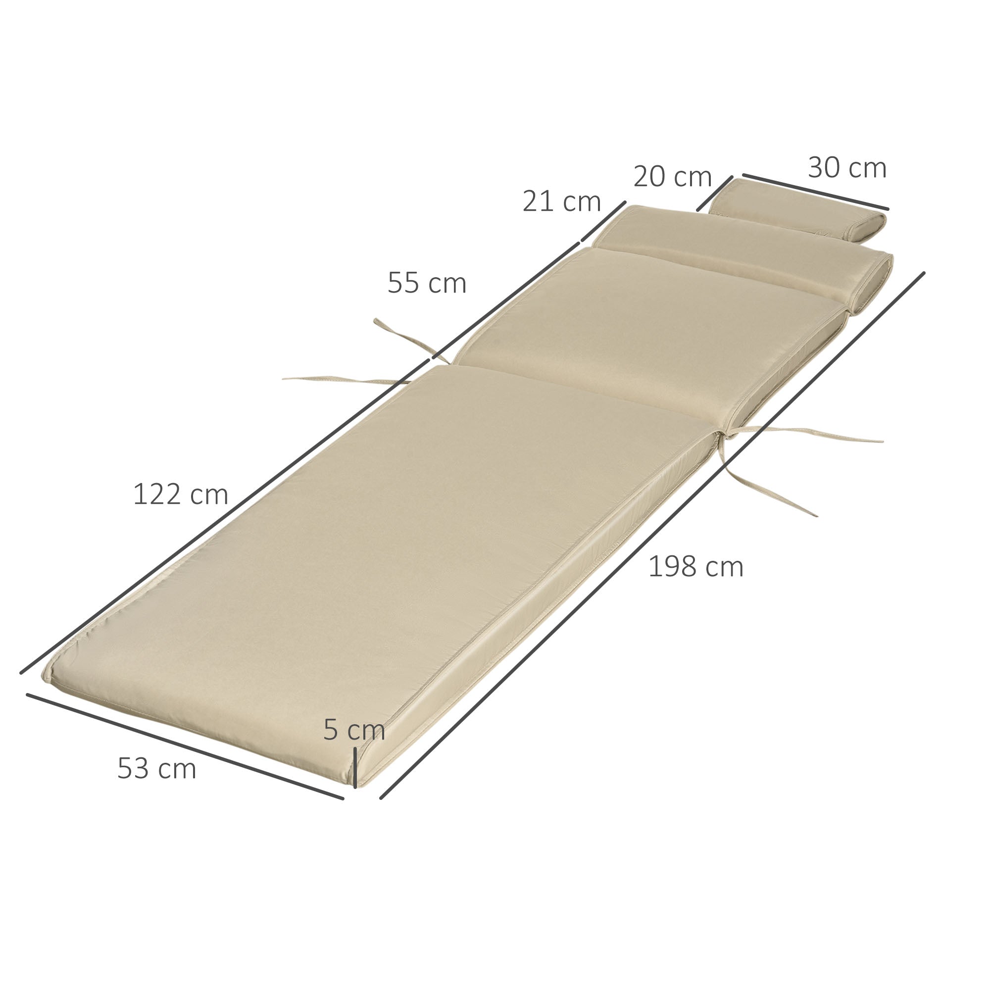 Outsunny Cojín para Tumbona de Exterior 198x53x5 cm Desenfundable y Lavable con Reposacabezas Extraíble Colchoneta Plegable de Algodón para Silla Reclinable de Jardín Beige