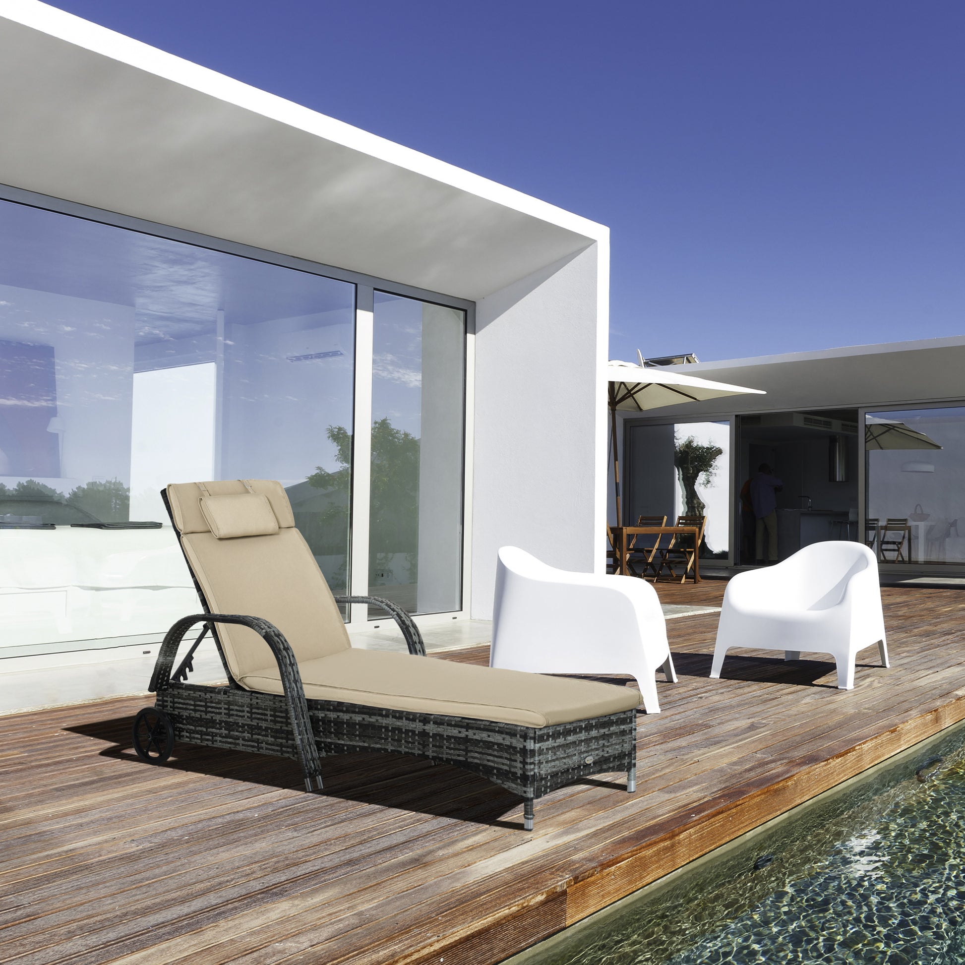 Outsunny Cojín para Tumbona de Exterior 198x53x5 cm Desenfundable y Lavable con Reposacabezas Extraíble Colchoneta Plegable de Algodón para Silla Reclinable de Jardín Beige