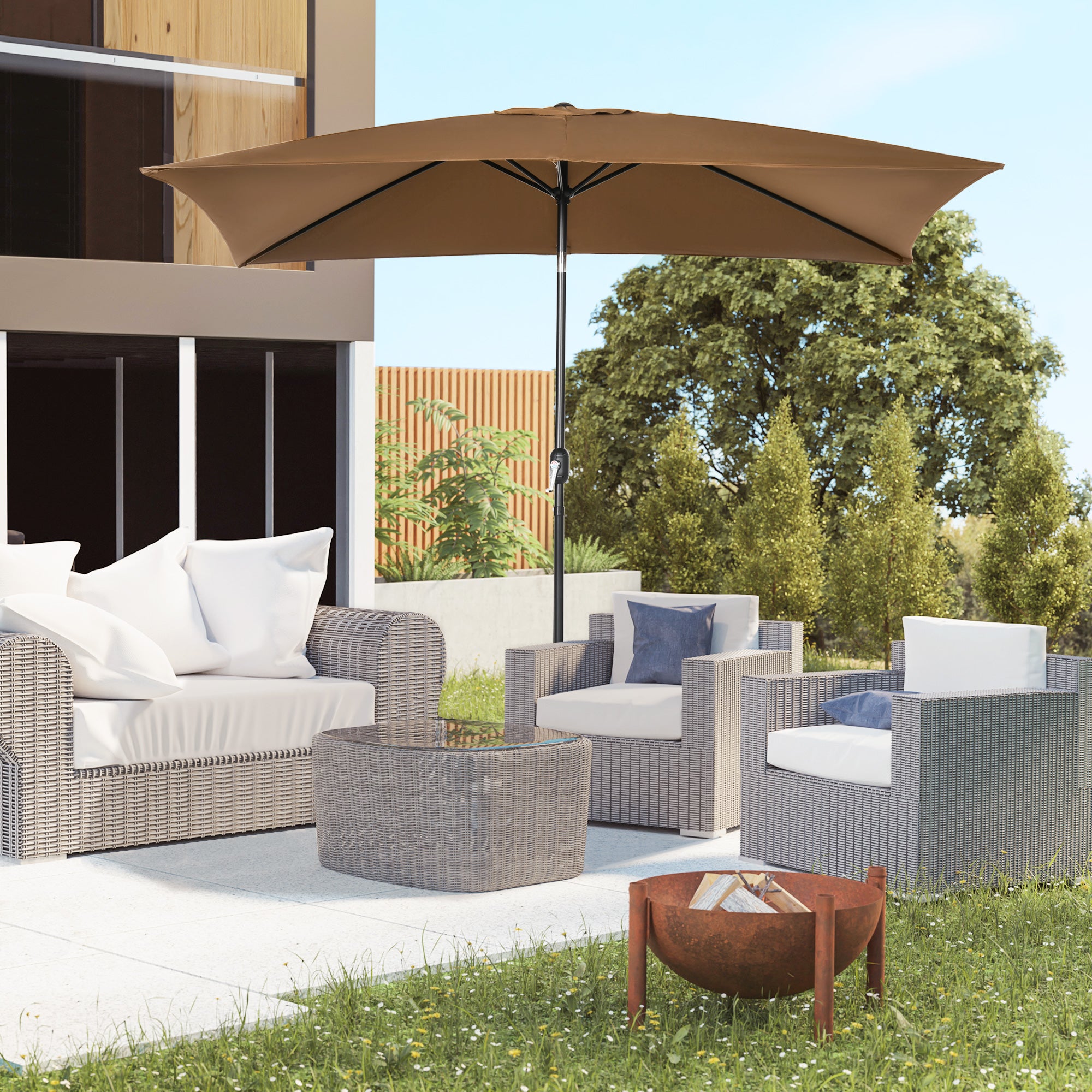 Outsunny Sombrilla de Terraza Exterior 202x293 cm Parasol de Terraza Exterior con Ángulo Ajustable Mástil de Aluminio y Anti-UV Sombrilla para Jardín Patio Café