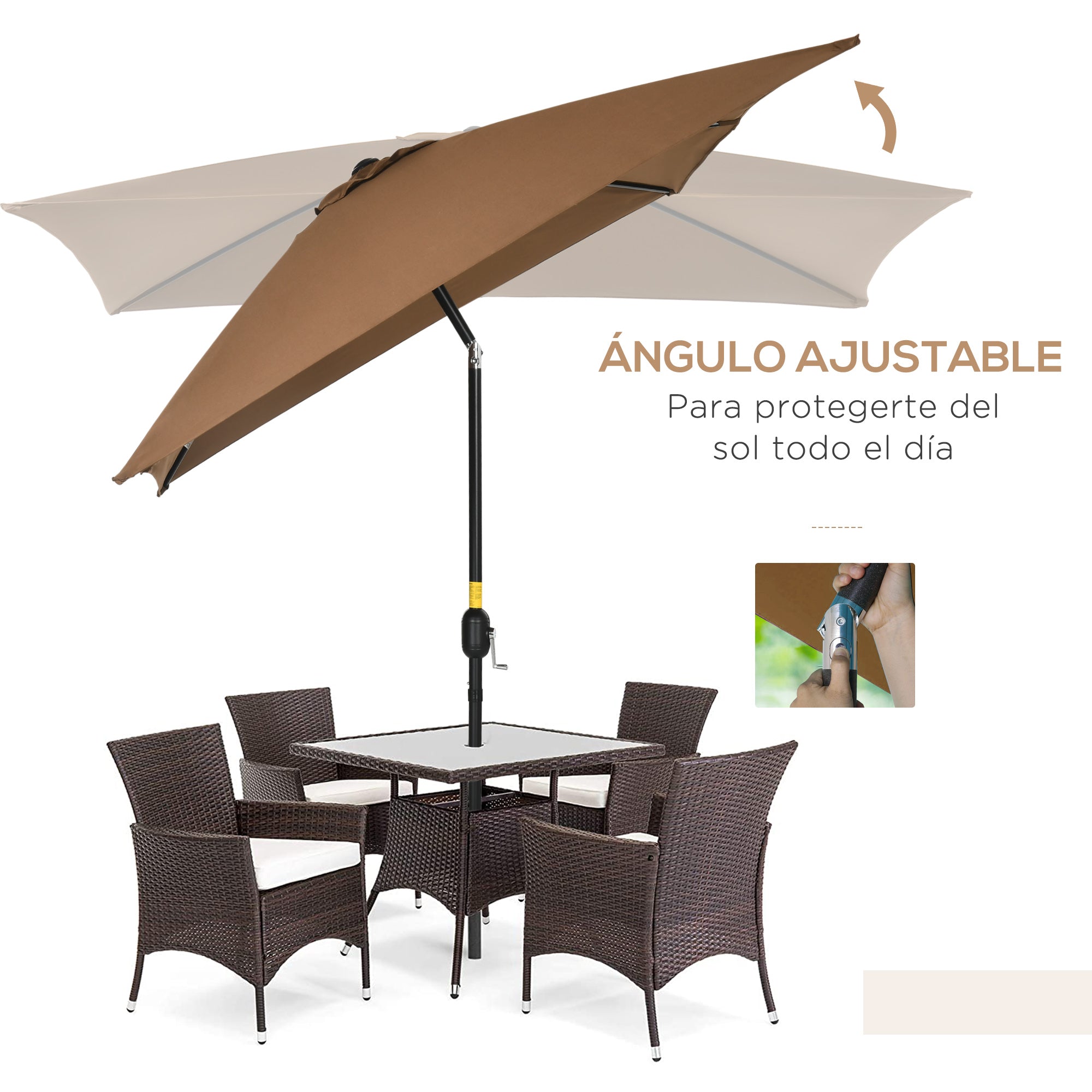 Outsunny Sombrilla de Terraza Exterior 202x293 cm Parasol de Terraza Exterior con Ángulo Ajustable Mástil de Aluminio y Anti-UV Sombrilla para Jardín Patio Café
