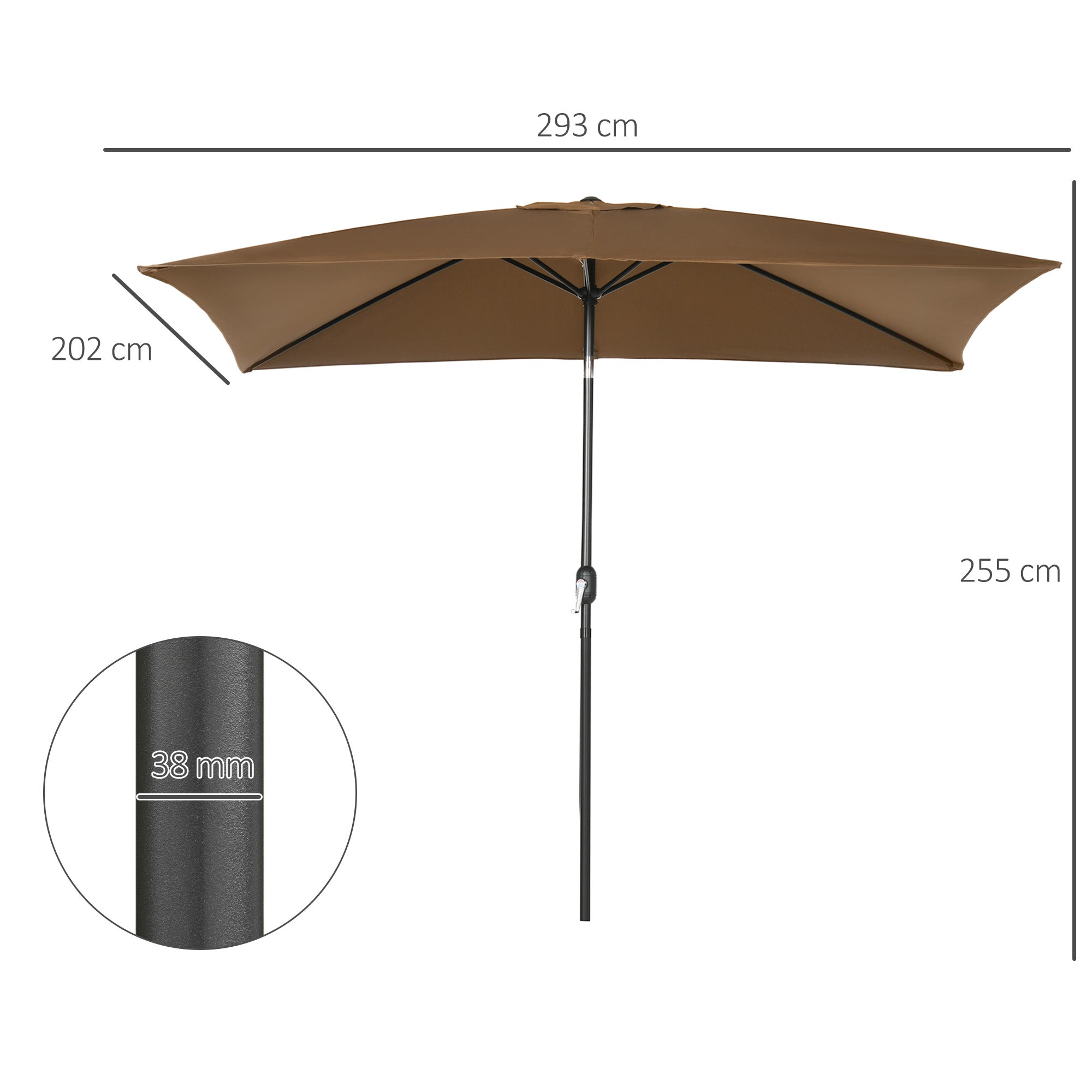 Outsunny Sombrilla de Terraza Exterior 202x293 cm Parasol de Terraza Exterior con Ángulo Ajustable Mástil de Aluminio y Anti-UV Sombrilla para Jardín Patio Café