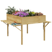 Outsunny Mesa de Cultivo de Madera Huerto Urbano Elevado 122x91,5x89 cm con 2 Estantes Plegables Tela no Tejida para Cultivo Plantas Flores Verduras Natural