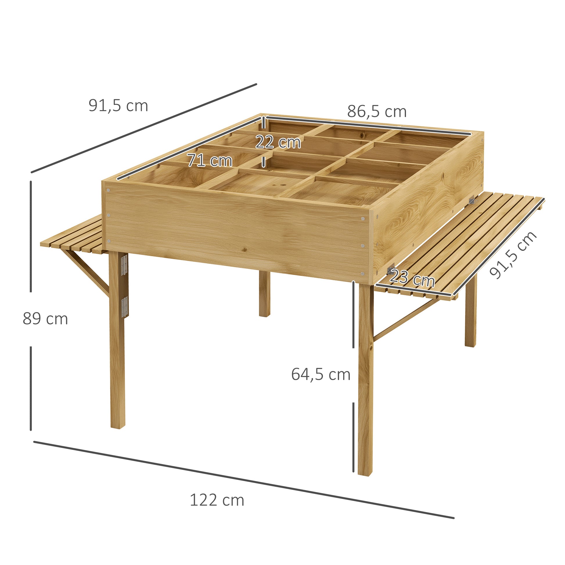 Outsunny Mesa de Cultivo de Madera Huerto Urbano Elevado 122x91,5x89 cm con 2 Estantes Plegables Tela no Tejida para Cultivo Plantas Flores Verduras Natural