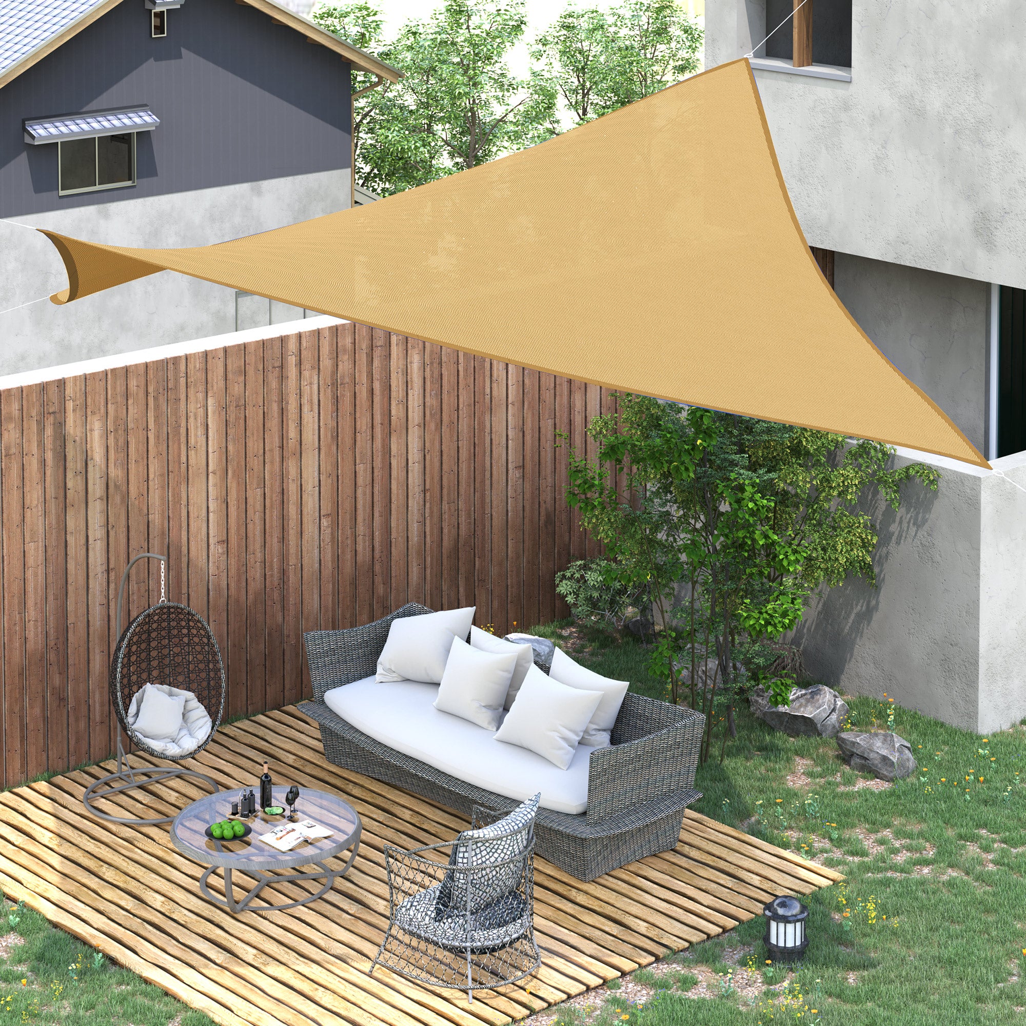 Outsunny Toldo Vela de Sombra Rectangular 4x6 m Toldo de Terraza con Anti-UV Anillo de Acero Inoxidable y Cuerdas de Nylon para Jardín Patio Arena