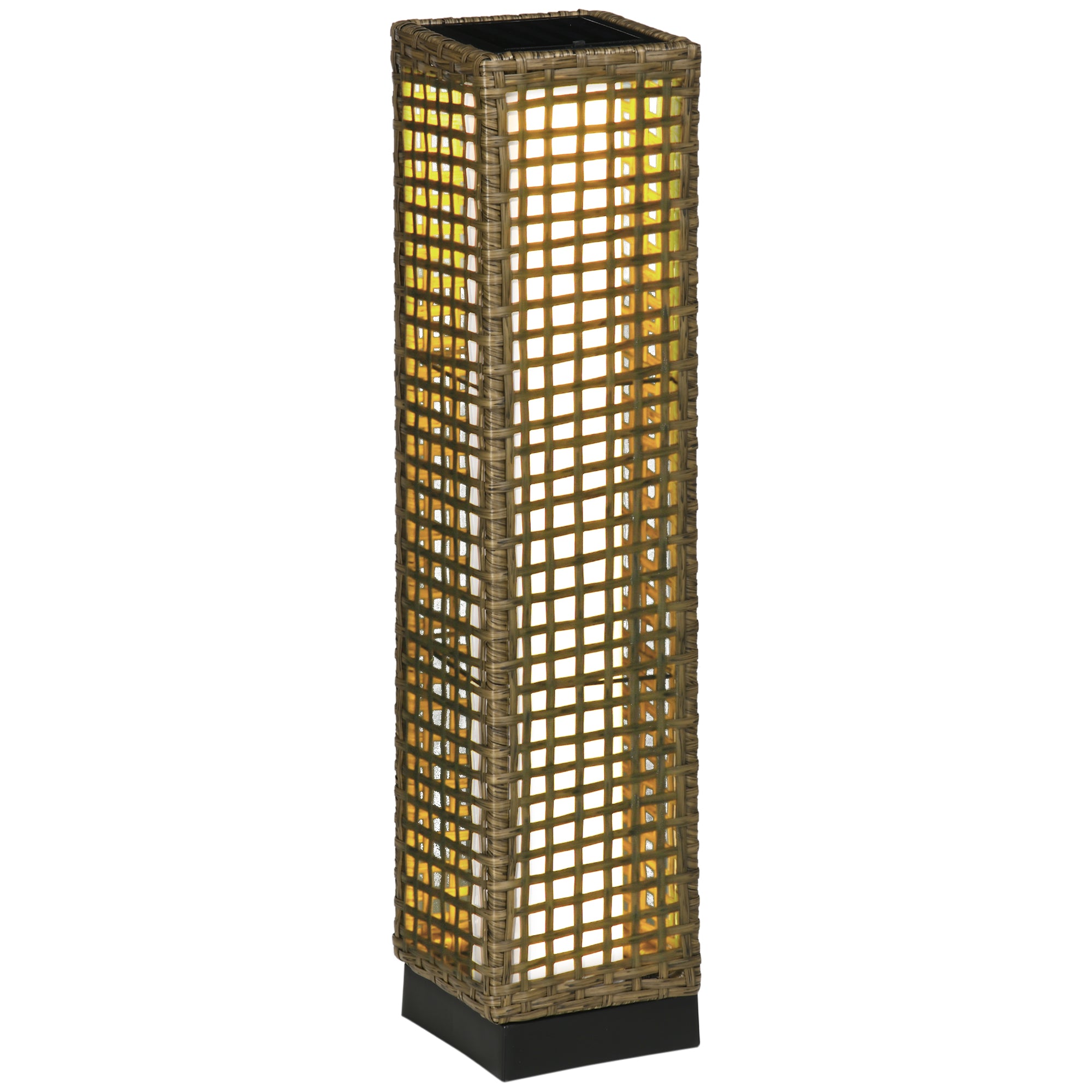 Outsunny Linterna de Jardín de Ratán Sintético Farola Solar con Luces LED Encendido y Apagado Automático para Terraza Balcón Patio 15,5x15,5x69 cm Arena