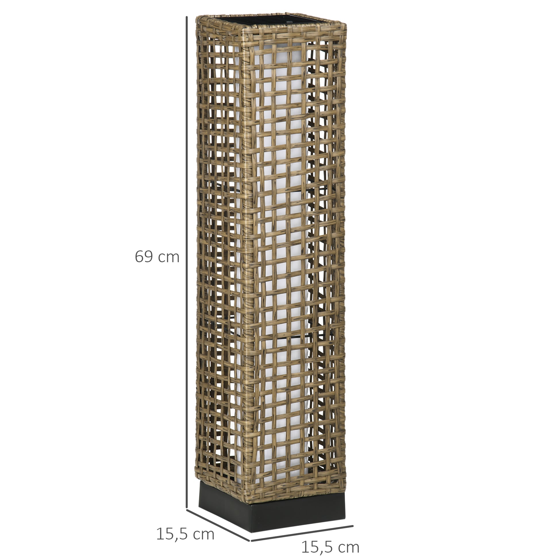 Outsunny Linterna de Jardín de Ratán Sintético Farola Solar con Luces LED Encendido y Apagado Automático para Terraza Balcón Patio 15,5x15,5x69 cm Arena