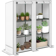 Outsunny Invernadero de Exterior con Techo Inclinado Invernadero Pequeño con 3 Estantes 2 Puertas Enrollables Cubierta de PE y Marco de Acero para Cultivos Plantas Flores 144x48x152 cm Blanco