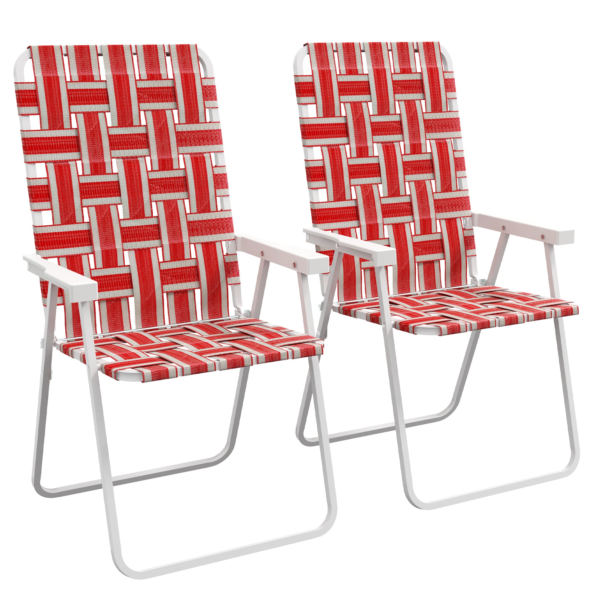 Outsunny Conjunto de 2 Sillas de Camping Plegables Sillas de Jardín Exterior con Reposabrazos Carga 120 kg para Terraza Playa Piscina 57x57x94 cm Rojo