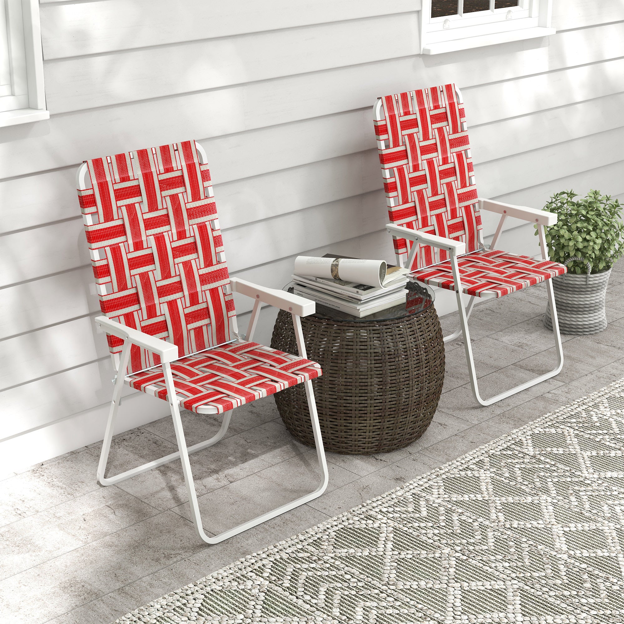 Outsunny Conjunto de 2 Sillas de Camping Plegables Sillas de Jardín Exterior con Reposabrazos Carga 120 kg para Terraza Playa Piscina 57x57x94 cm Rojo