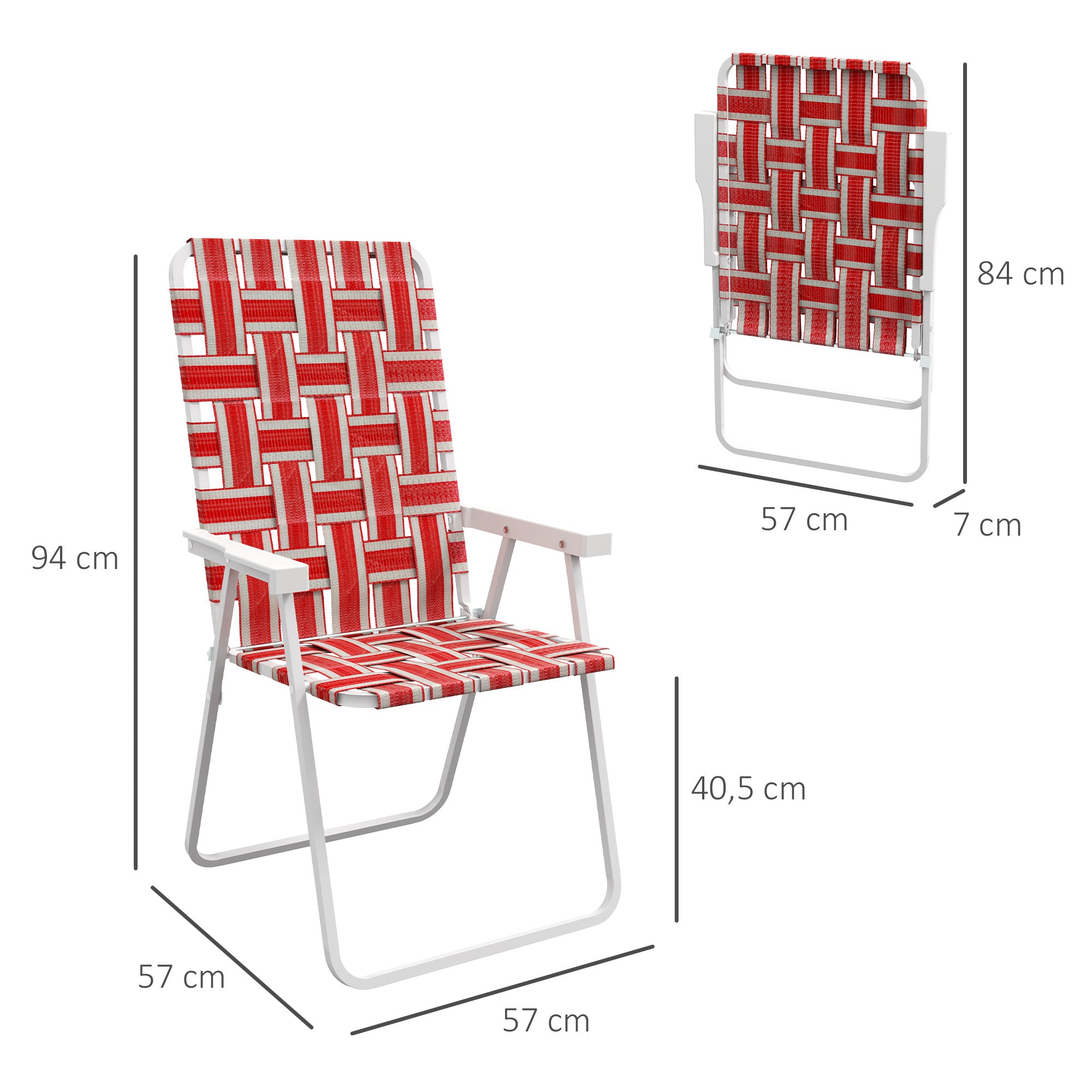 Outsunny Conjunto de 2 Sillas de Camping Plegables Sillas de Jardín Exterior con Reposabrazos Carga 120 kg para Terraza Playa Piscina 57x57x94 cm Rojo