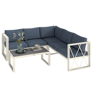 Outsunny Conjunto de Muebles Jardín Exterior de 4 Piezas Sofá Exterior Seccional Forma de L con 2 Sofás de 2 Plazas Sofá de Esquina con Asiento Ajustable y Mesa Centro de DPC con Cojines Beige y Gris