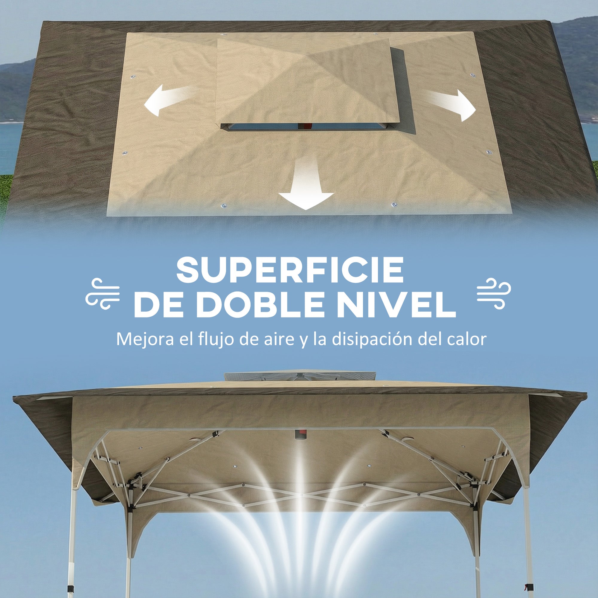 Outsunny Carpa Plegable 3,5x3,5 m, Pop-up, Cenador Pabellón de Jardín con Doble Techo, Cierre Central, UPF50+, Altura Ajustable de 3 Niveles y Bolsa de Transporte, Gazebo para Fiestas, Exterior, Caqui