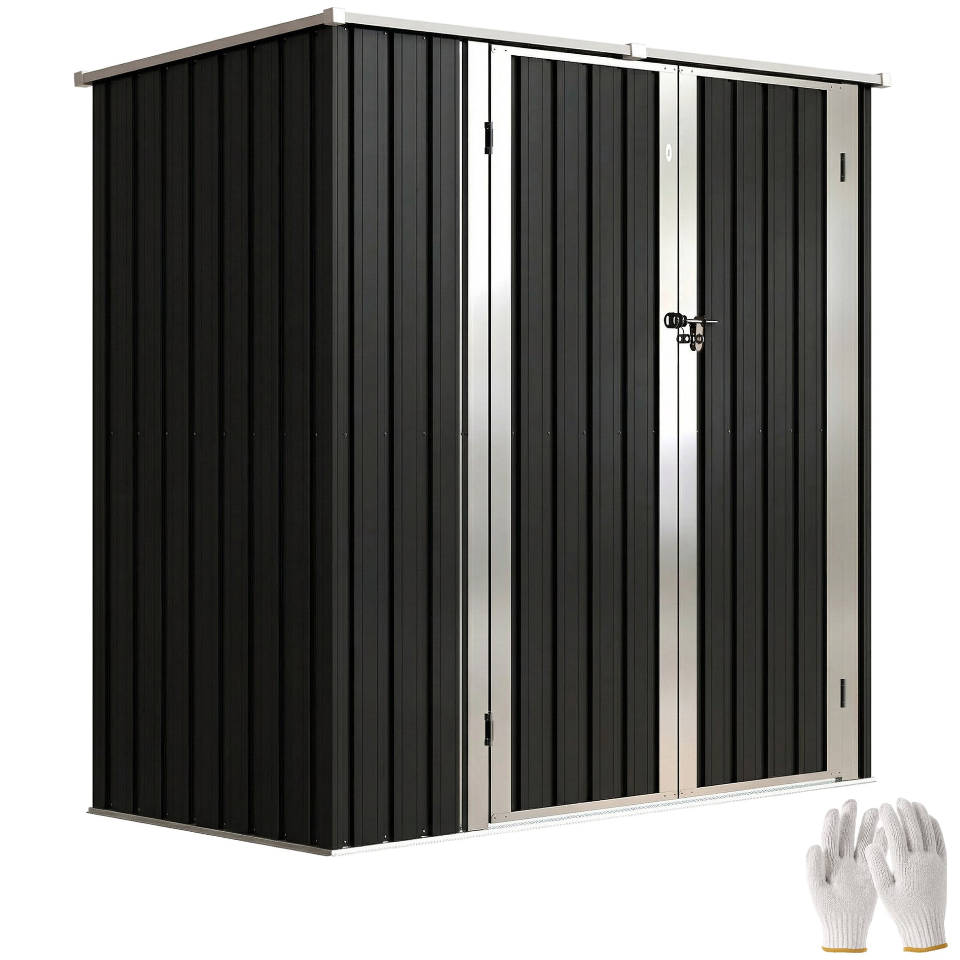 Outsunny Caseta de Jardín Exterior 1,37 m², 163x89x163 cm, Cobertizo de Jardín Exterior Metálico con Techo Inclinado, Puertas con Pestillo y Guantes para Almacenamiento de Herramientas, Gris Oscuro