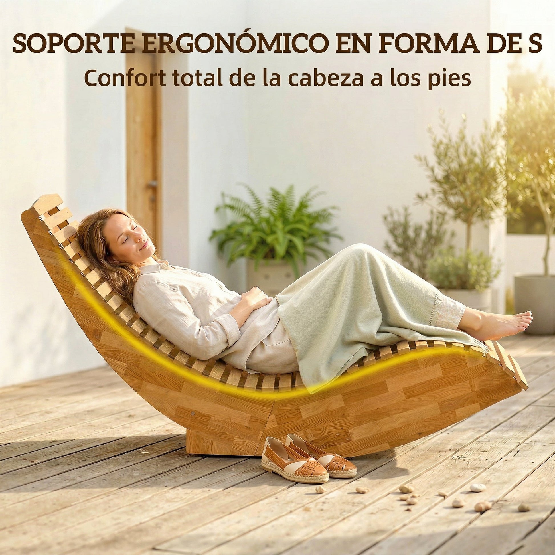 Outsunny Pack de 2 Sillas Mecedoras de Jardín de Madera, Mecedoras para Exterior Ergonómica Plegables con Diseño Listonado, para Balcón, Terraza, Patio, Carga 120 kg, 60x156x77 cm, Natural