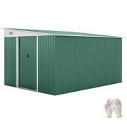 Outsunny Cobertizo de Jardín Exterior 8,9 m² 280x345x201 cm Caseta de Jardín Exterior Metálica con 2 Puertas Corredizas y 2 Ventanas para Almacenamiento de Herramientas Verde