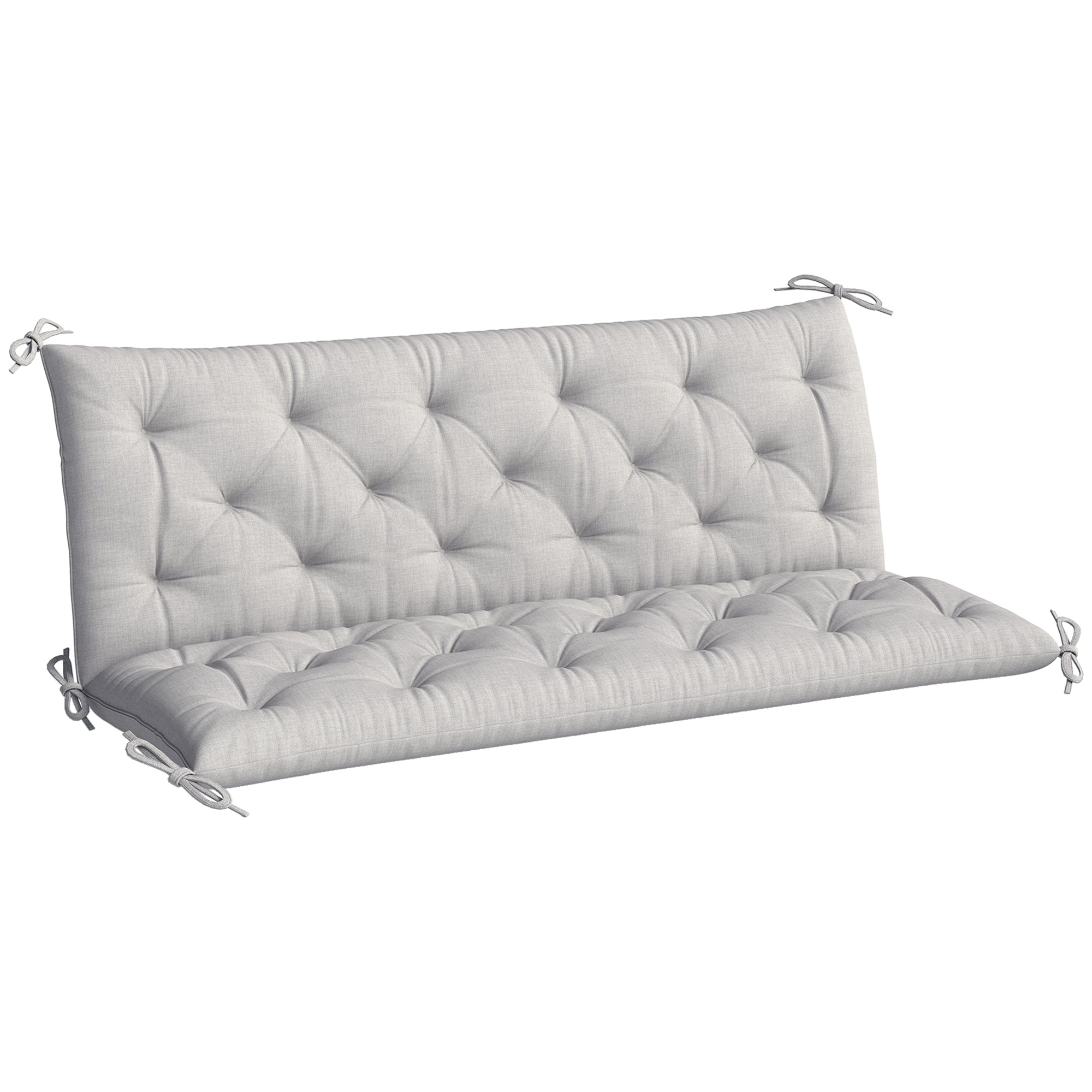 Outsunny Cojín para Banco de Jardín con Respaldo, 150x98x8 cm, Colchón de Banco de 3 Plazas para Interior y Exterior con Relleno Grueso y Cintas de Sujeción, para Columpio, Terraza, Balcón, Gris Claro