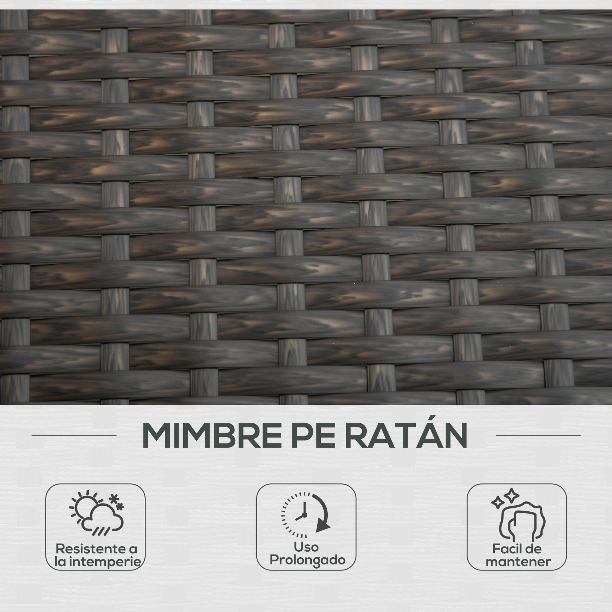 Outsunny Conjunto de Tumbona Exterior de Ratán 2 Plazas con Cojines Acolchados Resistente al Agua con Respaldo Regulable de 5 Niveles Soporta 220 kg 195x120x28 cm Marrón
