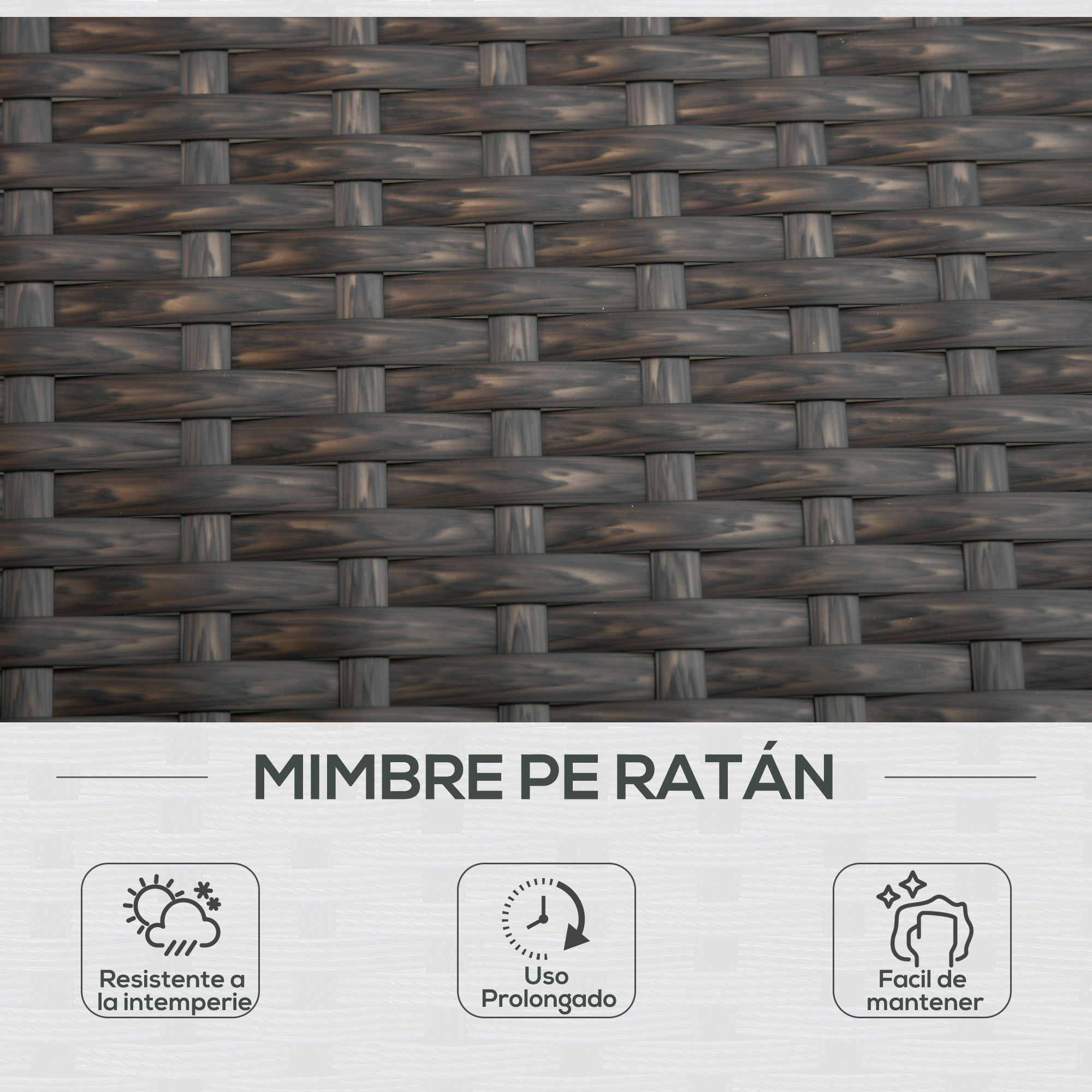 Outsunny Conjunto de Tumbona Exterior de Ratán 2 Plazas con Cojines Acolchados Resistente al Agua con Respaldo Regulable de 5 Niveles Soporta 220 kg 195x120x28 cm Marrón