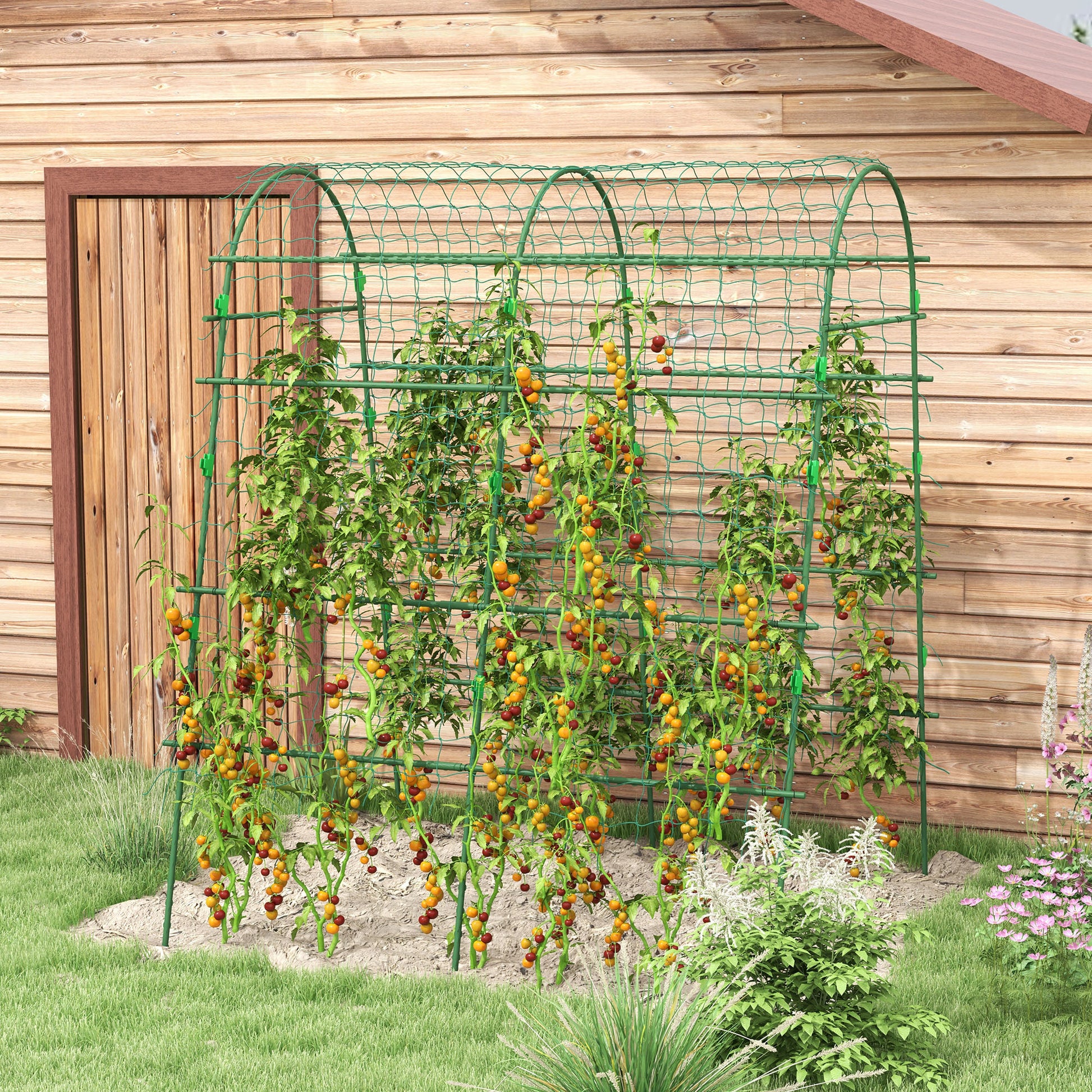Outsunny Enrejado de Pepino 206 cm, Enrejado de Jardín de Arco para Plantas Trepadoras al Aire Libre, en Forma de U, con Estructura de Acero Recubierta de PE y Red, Soporte para Verduras, Frutas