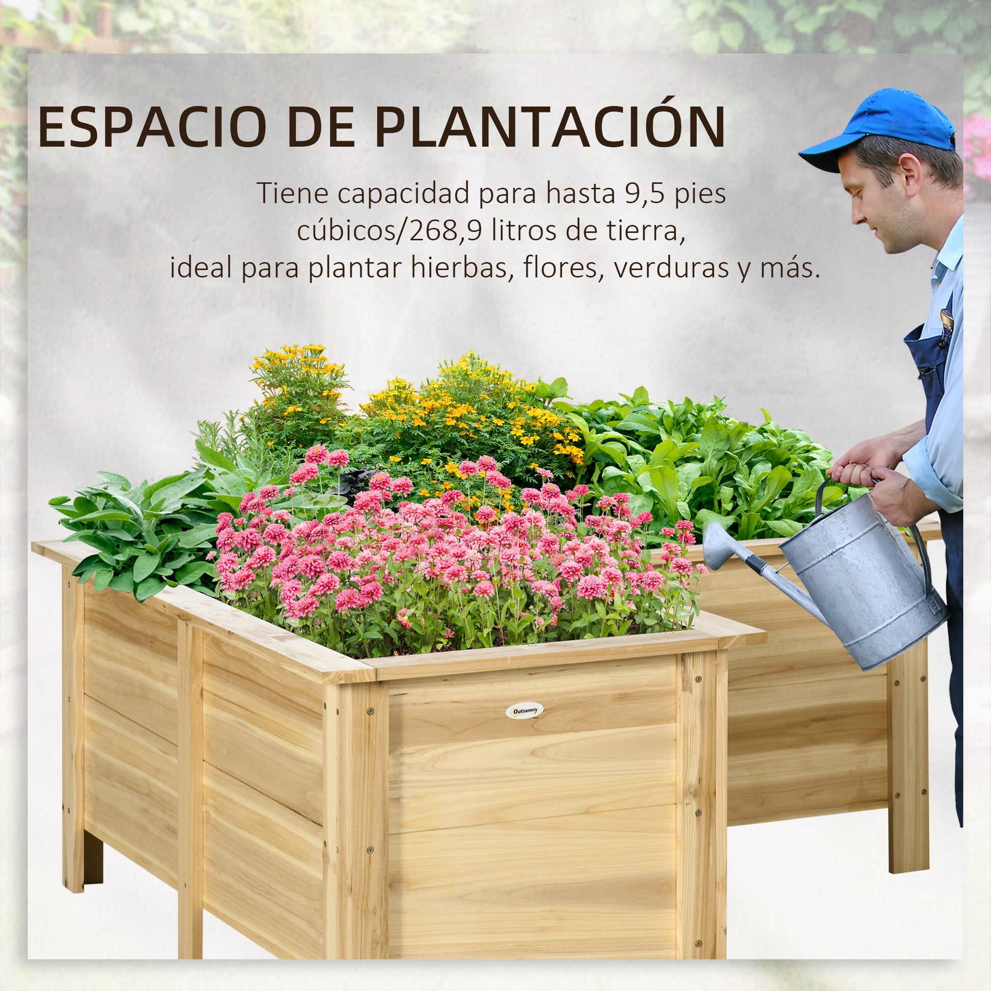 Outsunny Jardinera Elevada de Madera, Macetero Exterior en Forma de L con Tela no Tejido, Huerto Urbano para Cultivos de Plantas, Flores en Terraza, Jardín, 120x120x50 cm, Natural