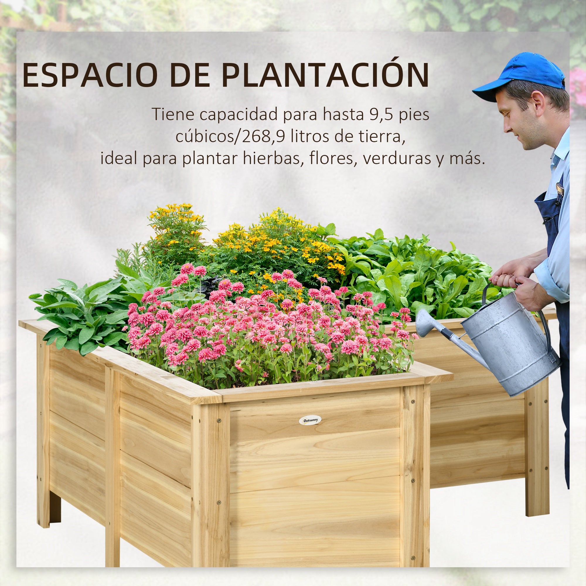Outsunny Jardinera Elevada de Madera, Macetero Exterior en Forma de L con Tela no Tejido, Huerto Urbano para Cultivos de Plantas, Flores en Terraza, Jardín, 120x120x50 cm, Natural