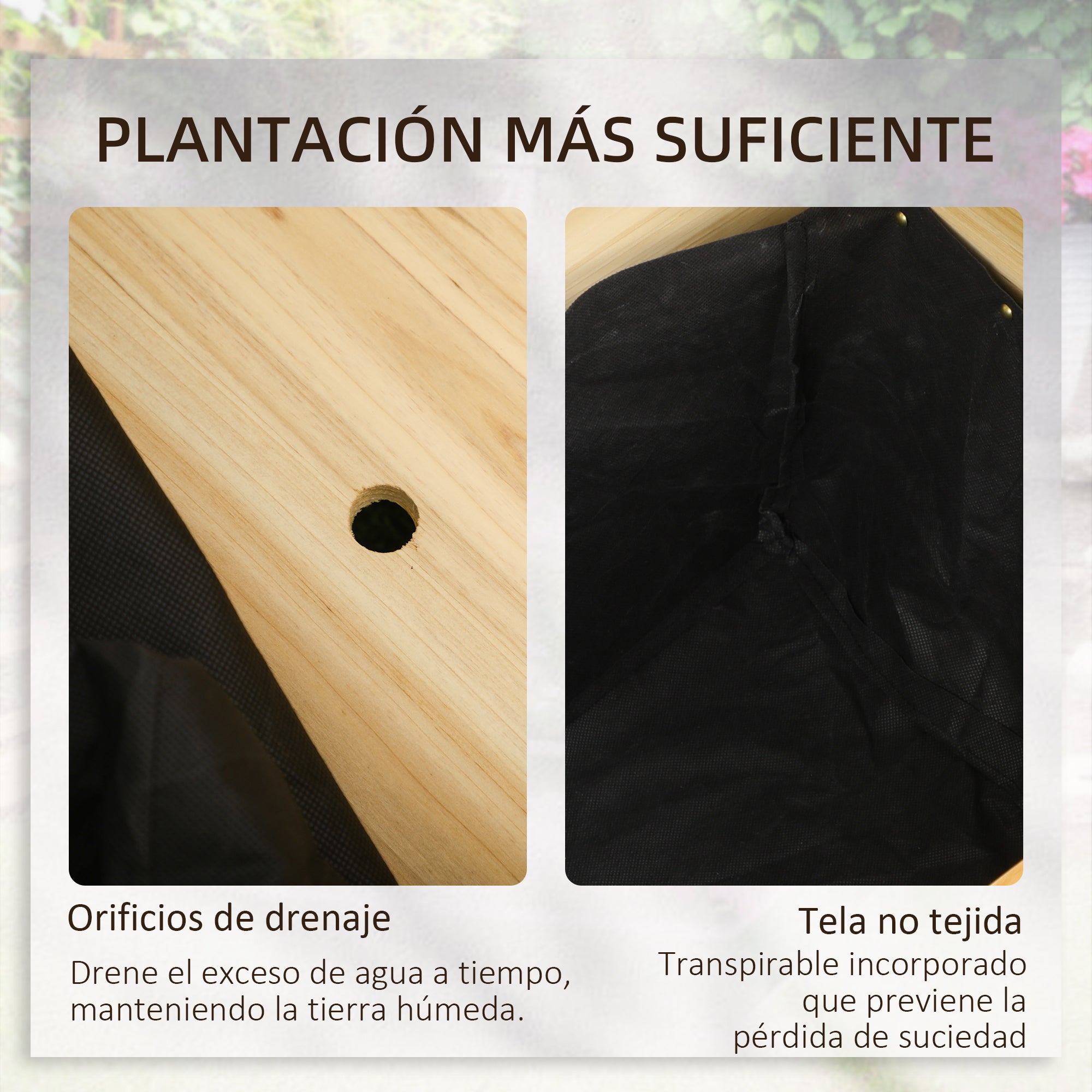 Outsunny Jardinera Elevada de Madera, Macetero Exterior en Forma de L con Tela no Tejido, Huerto Urbano para Cultivos de Plantas, Flores en Terraza, Jardín, 120x120x50 cm, Natural