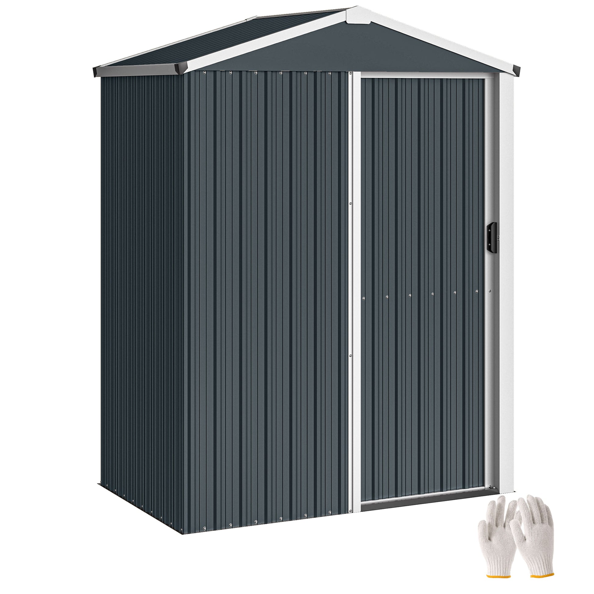 Outsunny Caseta de Jardín Exterior 1,1 m², 136x87x179 cm, Cobertizo de Jardín Exterior Metálico con Puerta Corredera, Techo Inclinado y Guantes, para Almacenaje de Herramientas Bicicletas, Gris Oscuro