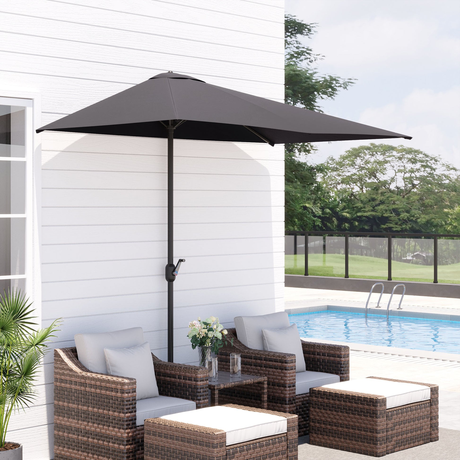 Outsunny Sombrilla Rectangular 230x130x245 cm Parasol para Pared Media Sombrilla con Manivela Protección UV 30+ Impermeable Sombrilla para Balcón Terraza Jardín Gris