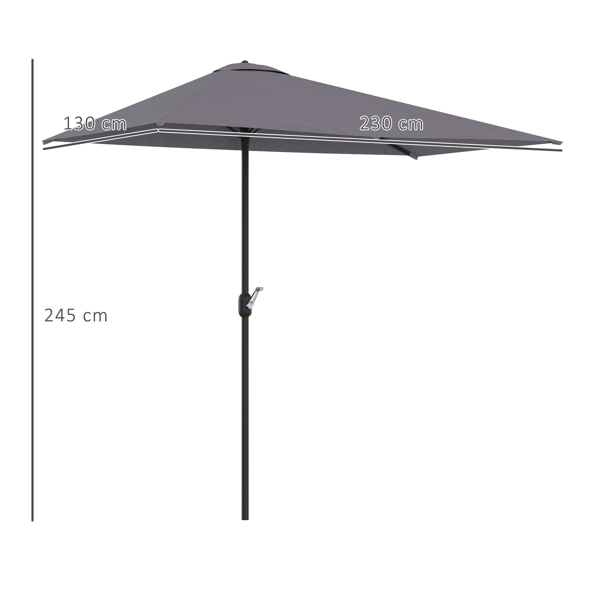 Outsunny Sombrilla Rectangular 230x130x245 cm Parasol para Pared Media Sombrilla con Manivela Protección UV 30+ Impermeable Sombrilla para Balcón Terraza Jardín Gris