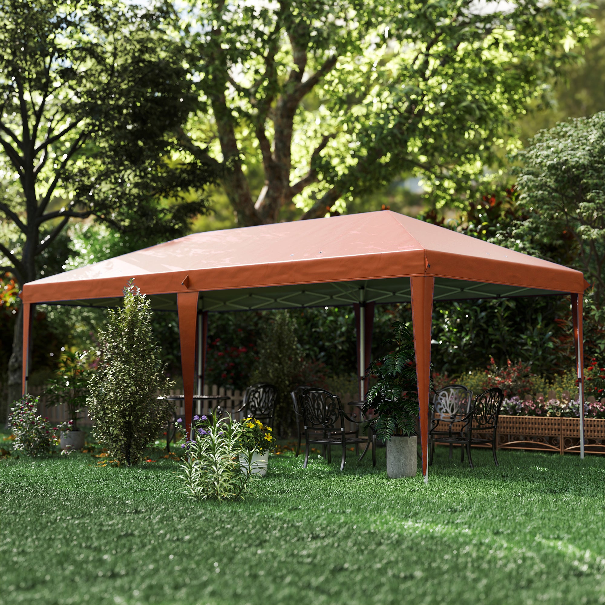 Outsunny Carpa Plegable Gazebo 6x3 m Pop-up, Cenador Plegable con Altura Ajustable en 3 Niveles Toldo Anti-UV y Bolsa de Transporte para Camping Fiestas Café