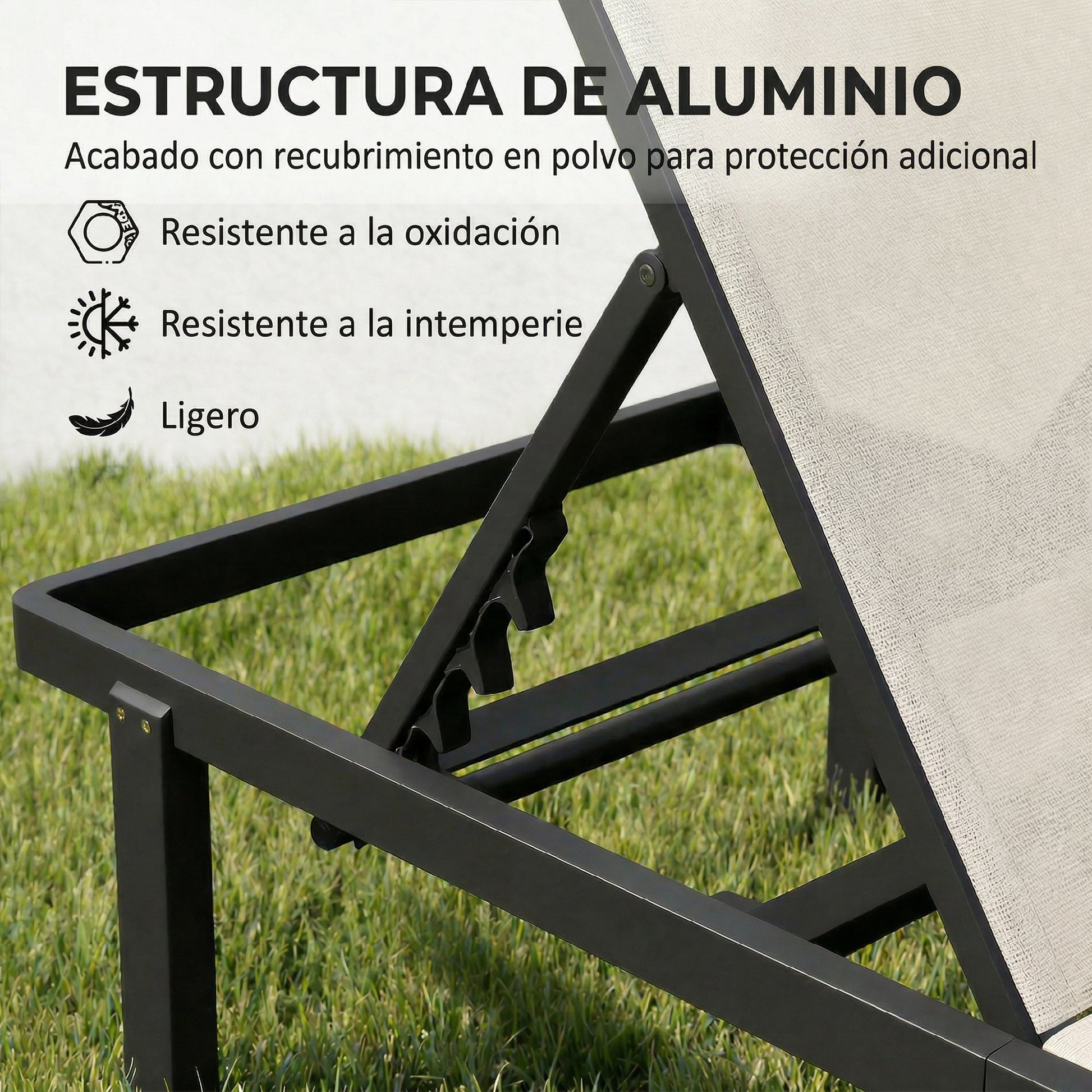 Outsunny Pack de 2 Tumbonas de Jardín Exterior, Tumbonas Reclinables con Ruedas, Respaldo Ajustable de 4 Niveles, Estructura de Aluminio y Tela Textilene, Resistentes, para Playa, Piscina, Beige