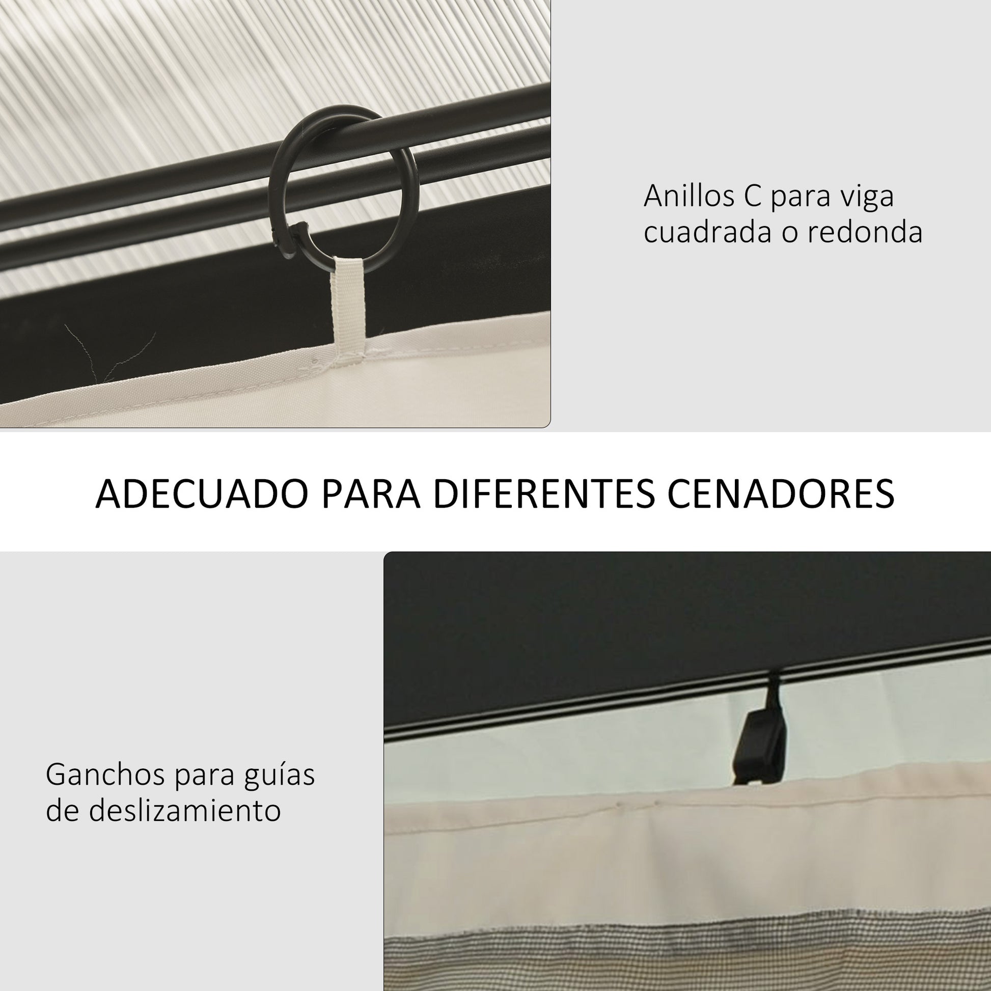 Outsunny 4 Paredes Laterales para Cenador 3,5x2 m Laterales para Gazebo Universal con Ganchos y Anillos en C para Pérgola Carpa Beige