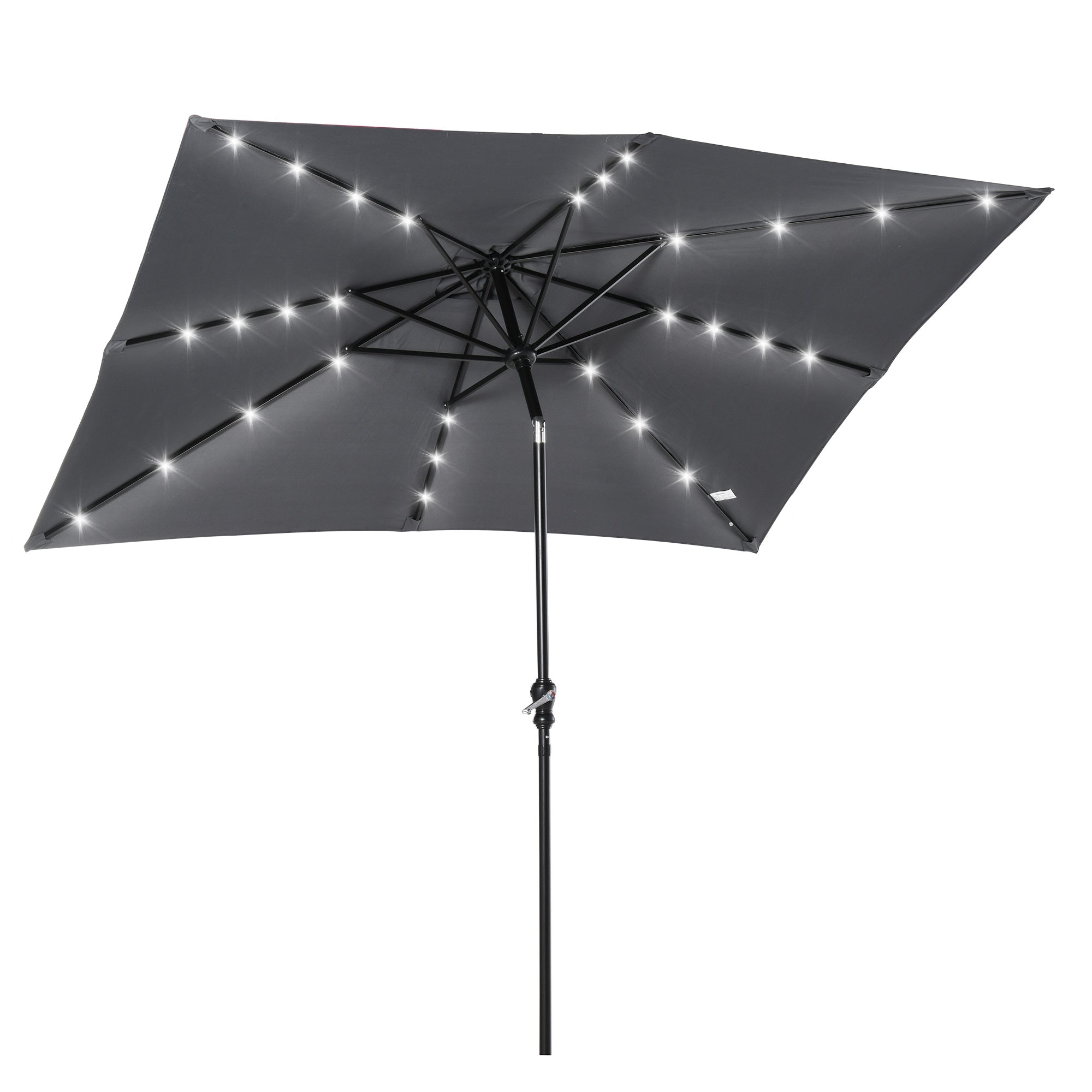 Outsunny Sombrilla Terraza Exterior 268x205x248 cm Sombrilla de Jardín con Techo Inclinable hasta 45° Luces LED Solares Poste de Acero y Manivela Parasol para Patio Terraza Gris Oscuro