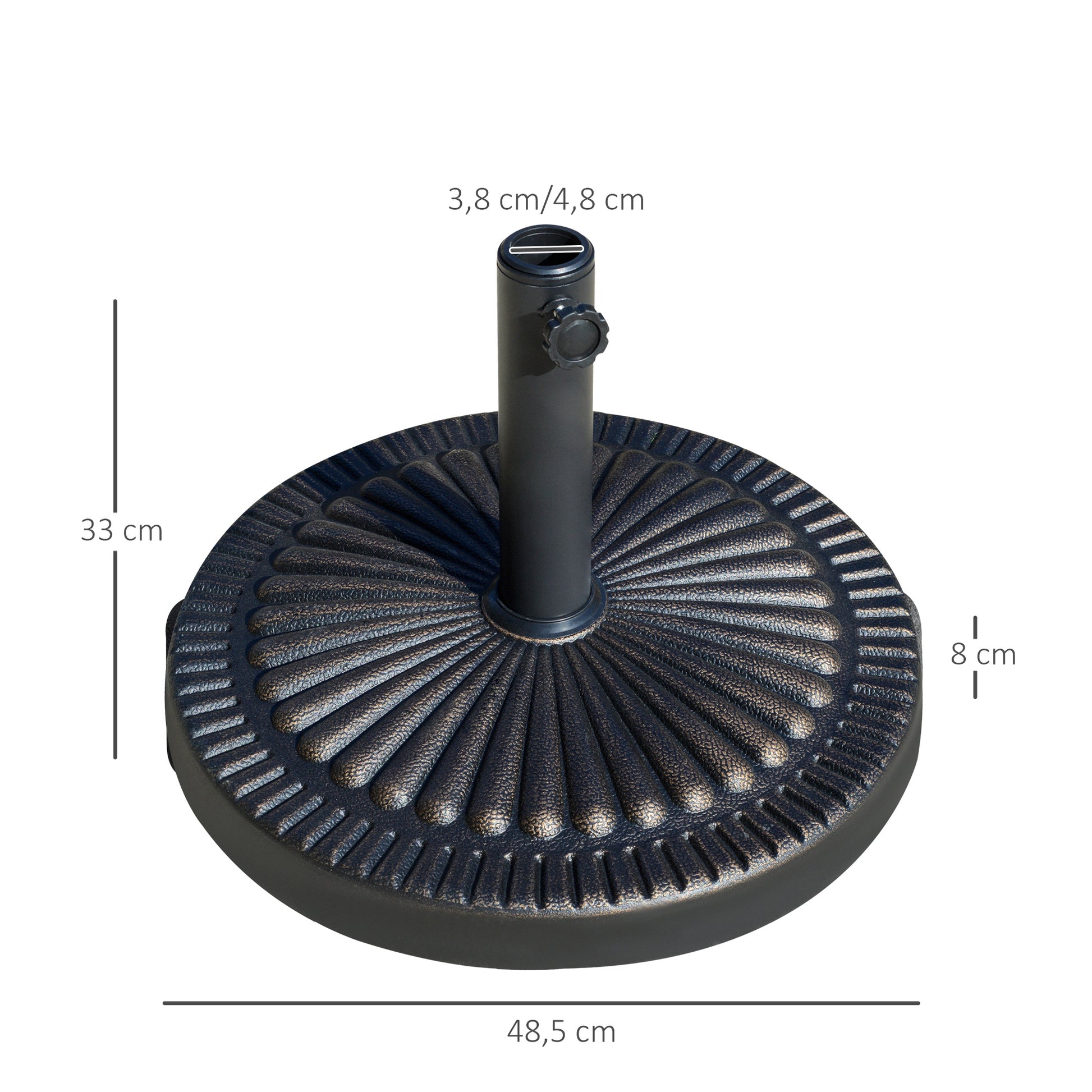 Outsunny Base de Sombrilla de Jardín Peso Neto 14,28 kg Soporte de Parasol Redondo Apto para Postes de 38mm/48mm Resina y Acero para Terraza Patio Exterior Ø48,5x33 cm Bronce