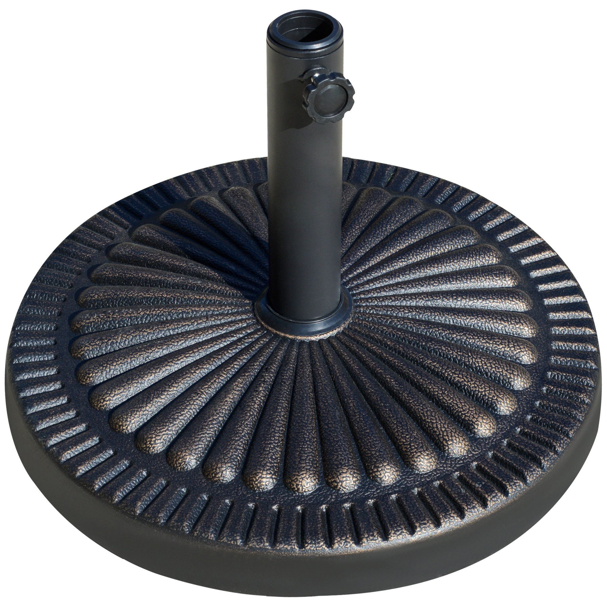 Outsunny Base de Sombrilla de Jardín Peso Neto 14,28 kg Soporte de Parasol Redondo Apto para Postes de 38mm/48mm Resina y Acero para Terraza Patio Exterior Ø48,5x33 cm Bronce
