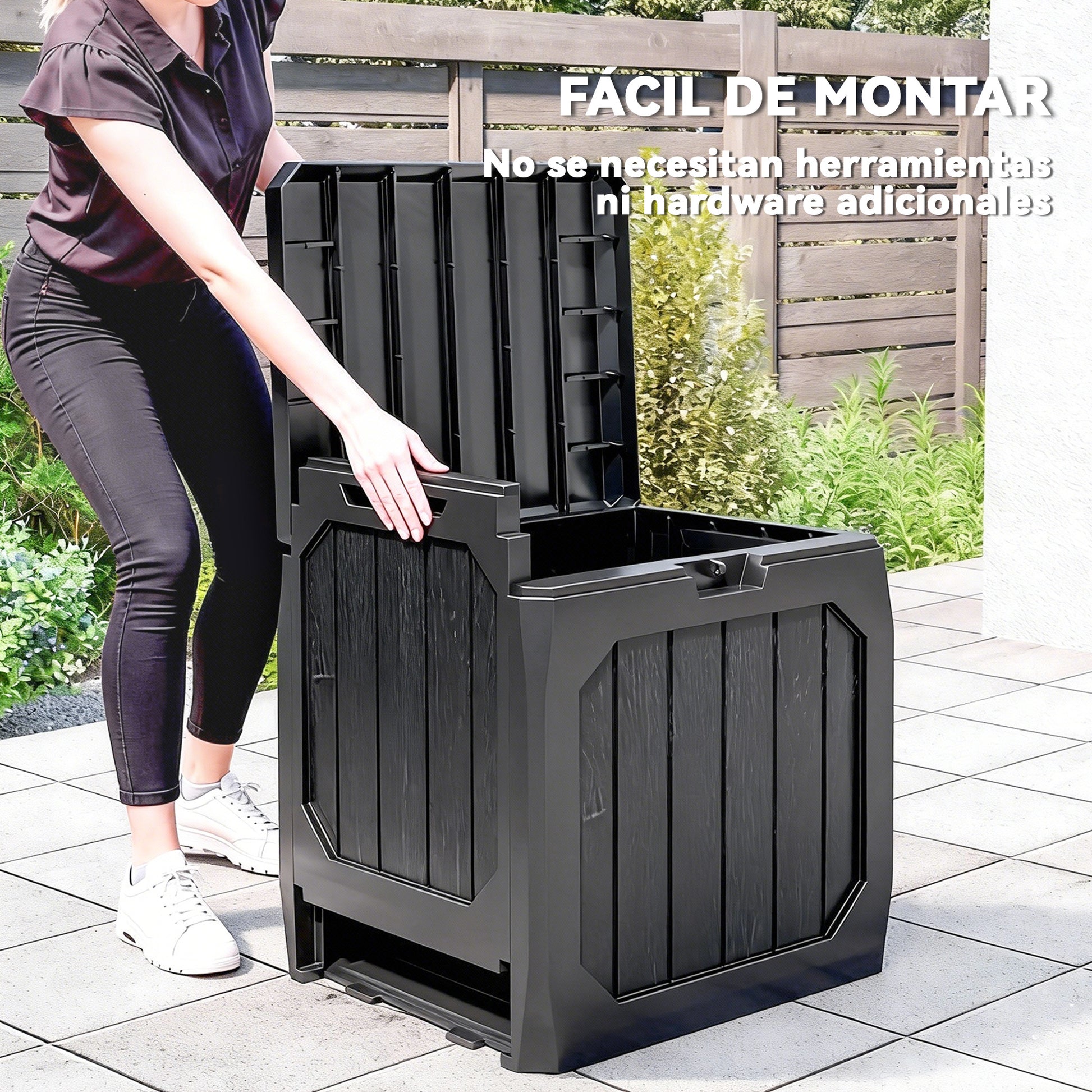 Outsunny Arcón Exterior Capacidad 121L, Baúl Almacenaje Exterior de Plástico con 2 Asas y Tapa Bloqueable, Impermeable, Resistente a la Intemperie, para Jardín, Terraza, Patio, 56x45x53 cm, Negro