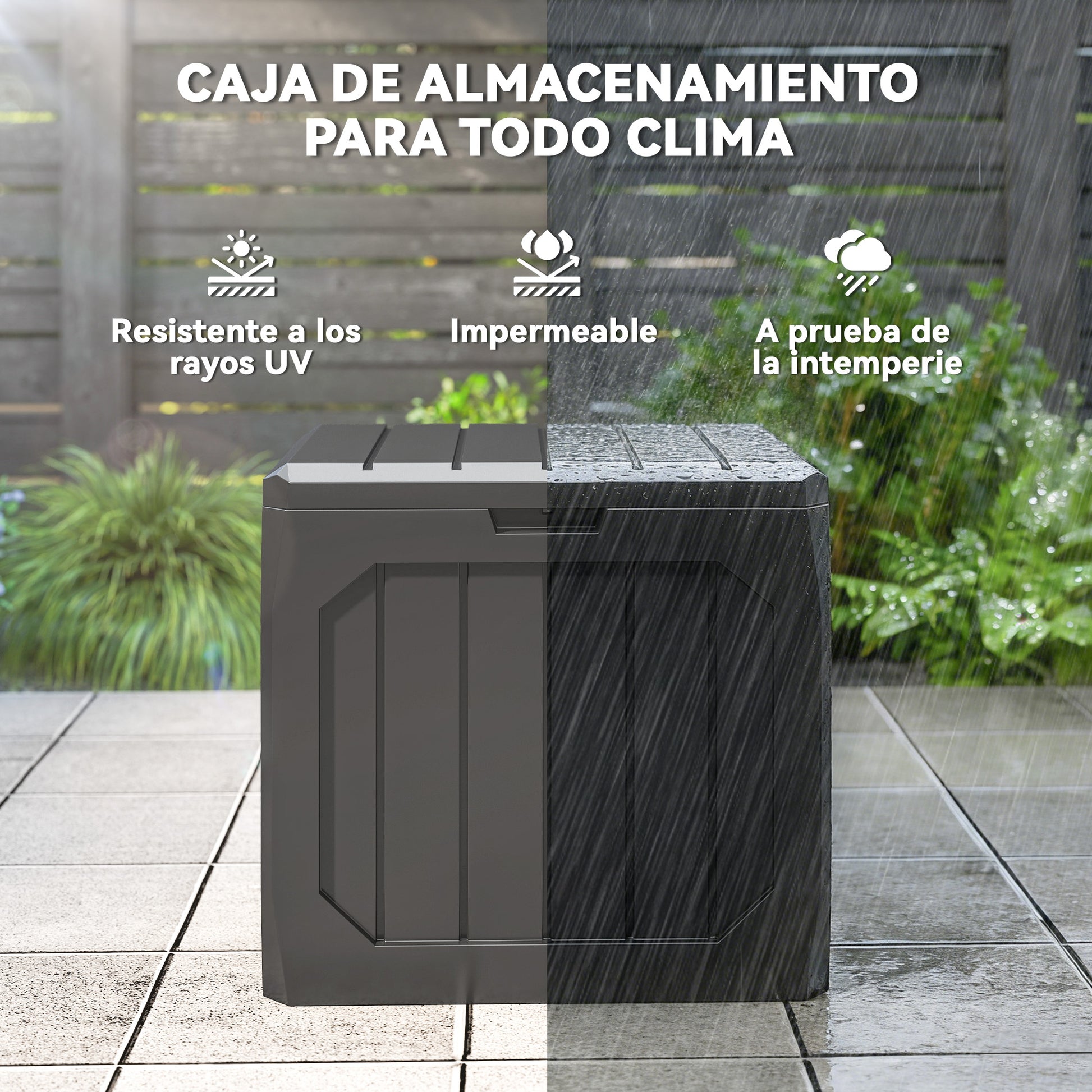 Outsunny Arcón Exterior Capacidad 121L, Baúl Almacenaje Exterior de Plástico con 2 Asas y Tapa Bloqueable, Impermeable, Resistente a la Intemperie, para Jardín, Terraza, Patio, 56x45x53 cm, Negro
