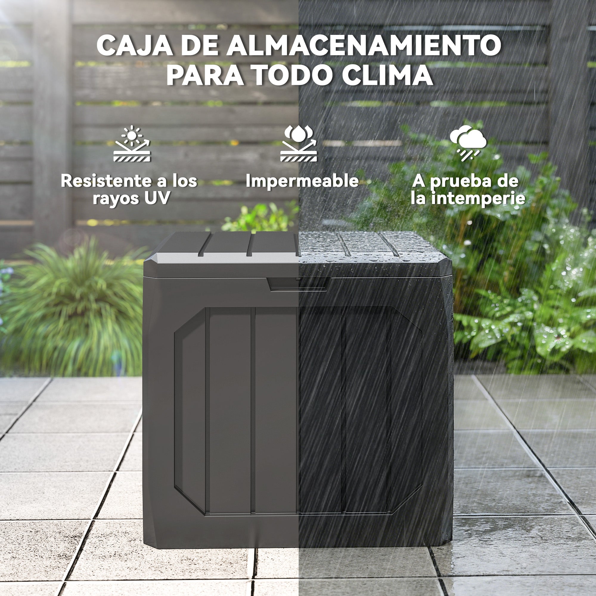 Outsunny Arcón Exterior Capacidad 121L, Baúl Almacenaje Exterior de Plástico con 2 Asas y Tapa Bloqueable, Impermeable, Resistente a la Intemperie, para Jardín, Terraza, Patio, 56x45x53 cm, Negro