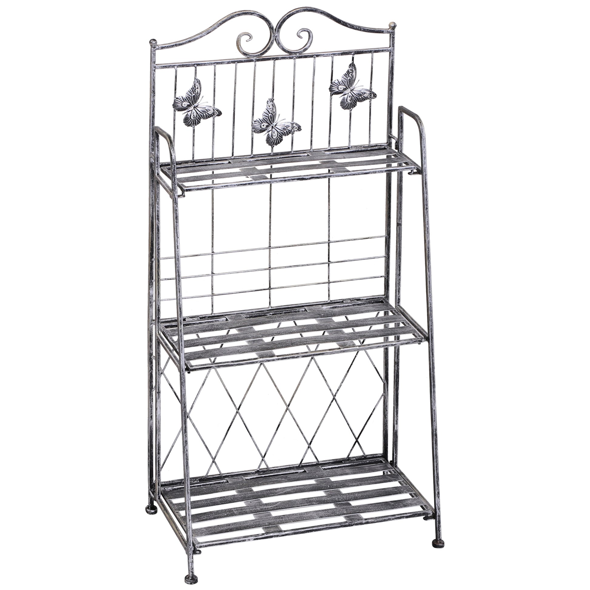 Outsunny Estantería para Plantas Plegable Soporte para Plantas de 3 Niveles con Estructura de Metal Soporte para Macetas para Interior y Exterior Gris Plateado