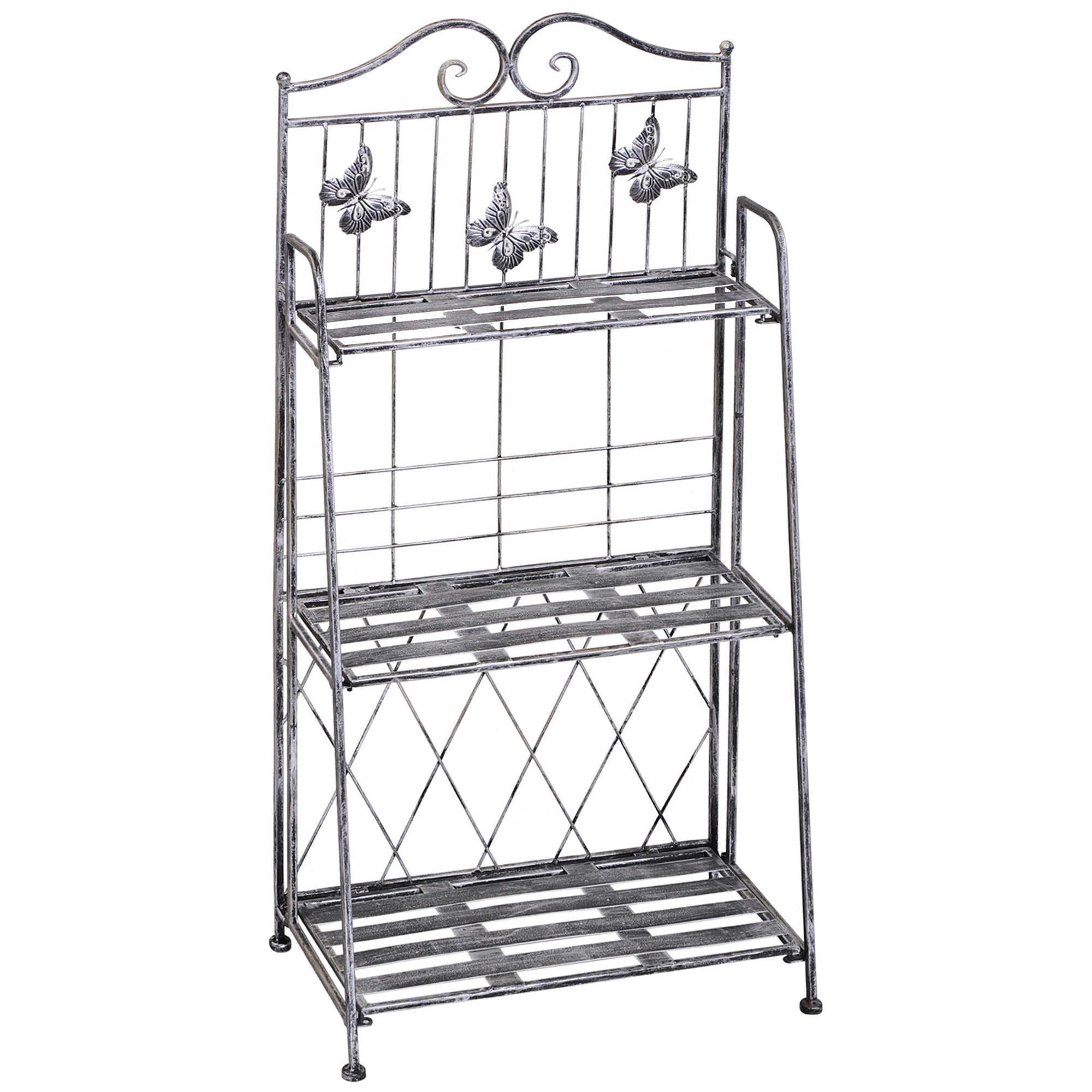 Outsunny Estantería para Plantas Plegable Soporte para Plantas de 3 Niveles con Estructura de Metal Soporte para Macetas para Interior y Exterior Gris Plateado