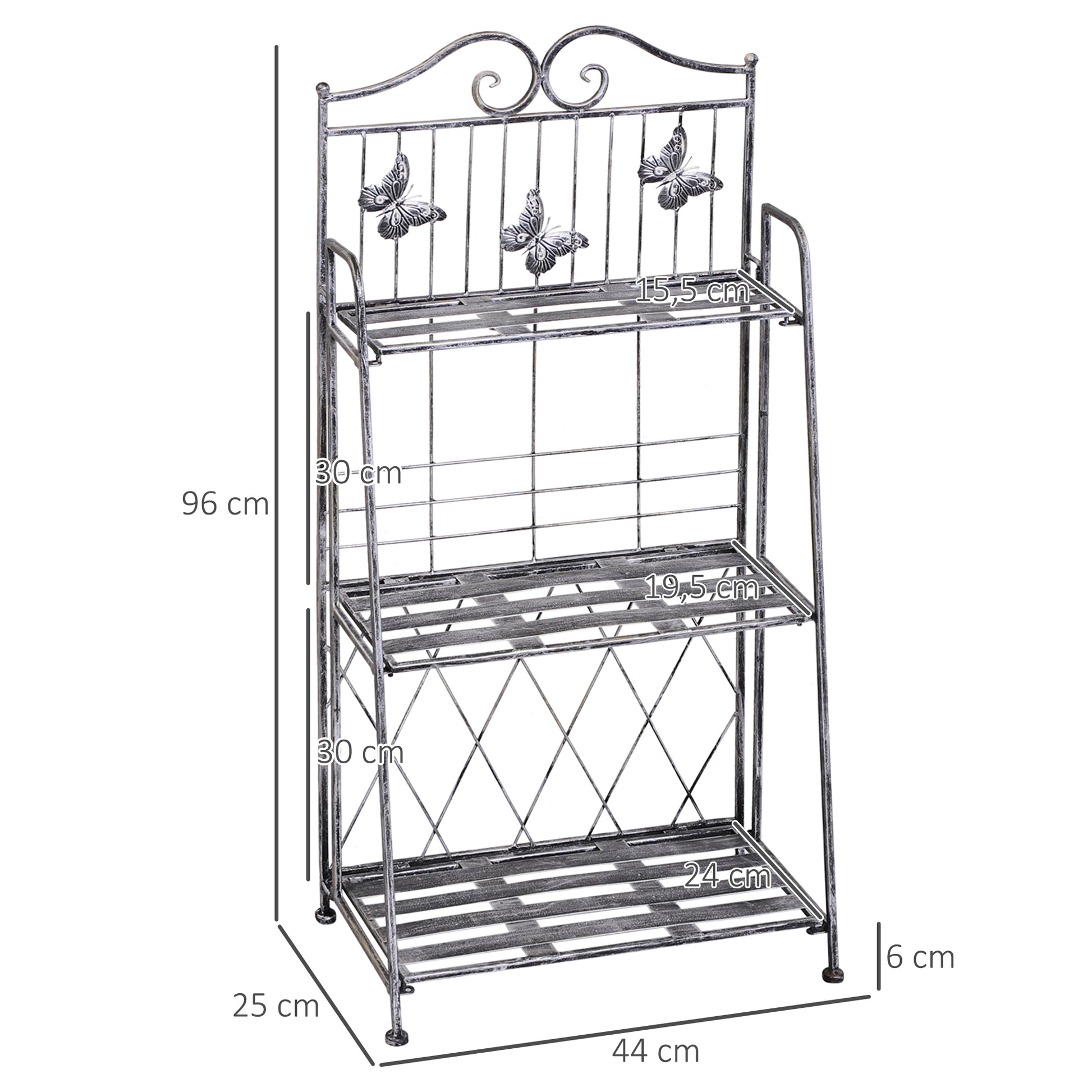 Outsunny Estantería para Plantas Plegable Soporte para Plantas de 3 Niveles con Estructura de Metal Soporte para Macetas para Interior y Exterior Gris Plateado