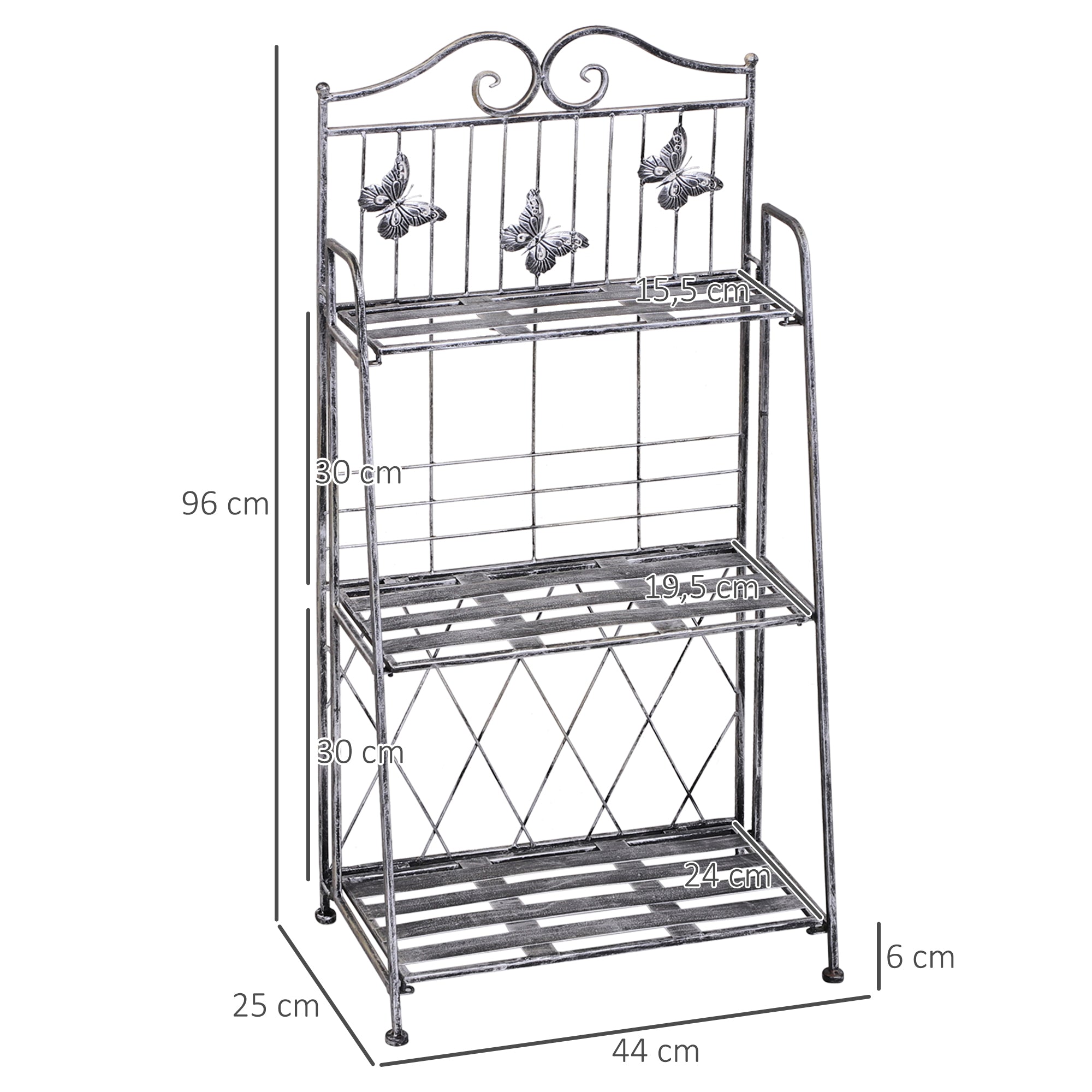 Outsunny Estantería para Plantas Plegable Soporte para Plantas de 3 Niveles con Estructura de Metal Soporte para Macetas para Interior y Exterior Gris Plateado