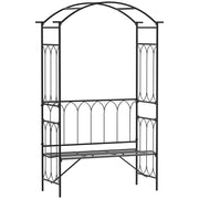 Outsunny Arco de Jardín con Banco Metálico Soporte para Plantas Trepadoras y Rosales para Terraza Patio 115x59x203 cm Negro