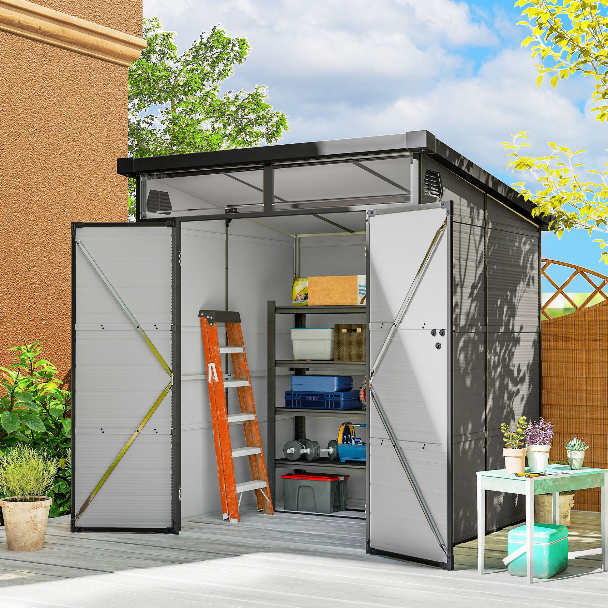 Outsunny Caseta de Jardín Exterior, 3,24 m², 190x191x215 cm, Cobertizo de Jardín Exterior, Puerta Corredera con Pestillo, Ventana y Ventilación, para Almacenamiento de Herramientas, Gris Claro