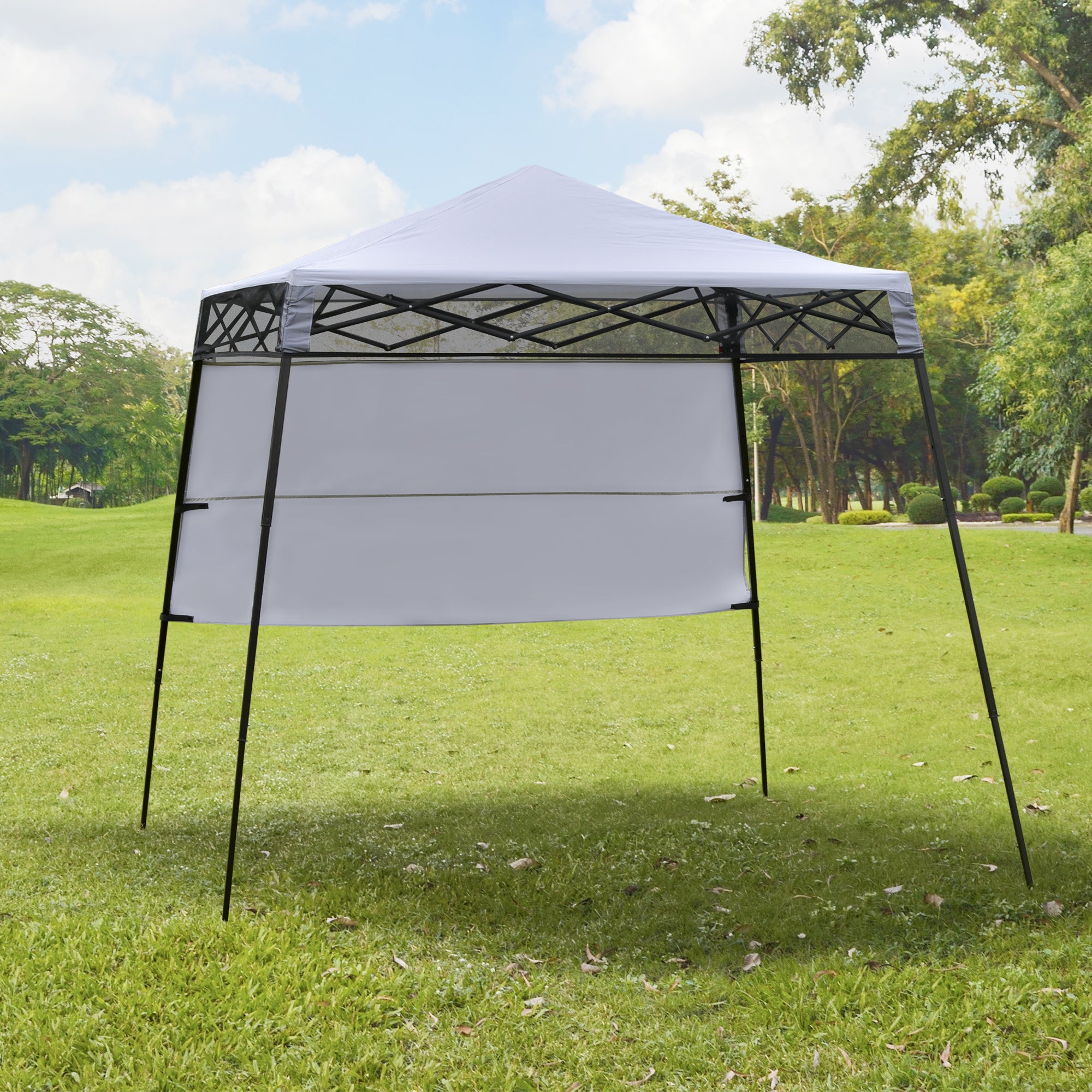 Outsunny Carpa Plegable 2,2x2,2x2m con Lateral Altura Ajustable Protección UV 50+ de Acero y Tela Oxford con Bolsa de Transporte Impermeable Gazebo para Exterior Blanco