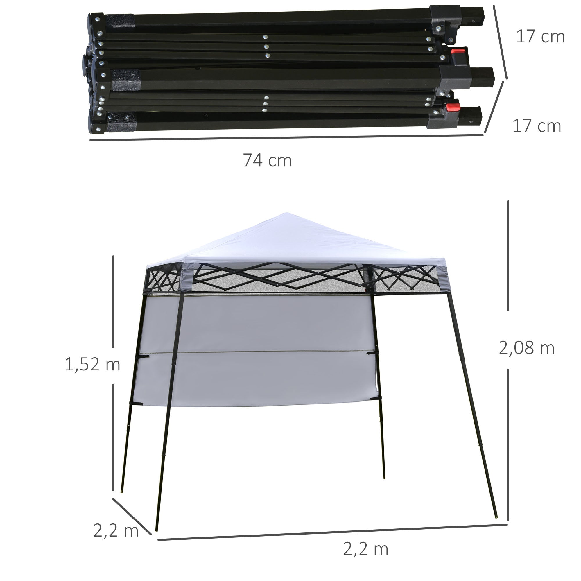 Outsunny Carpa Plegable 2,2x2,2x2m con Lateral Altura Ajustable Protección UV 50+ de Acero y Tela Oxford con Bolsa de Transporte Impermeable Gazebo para Exterior Blanco