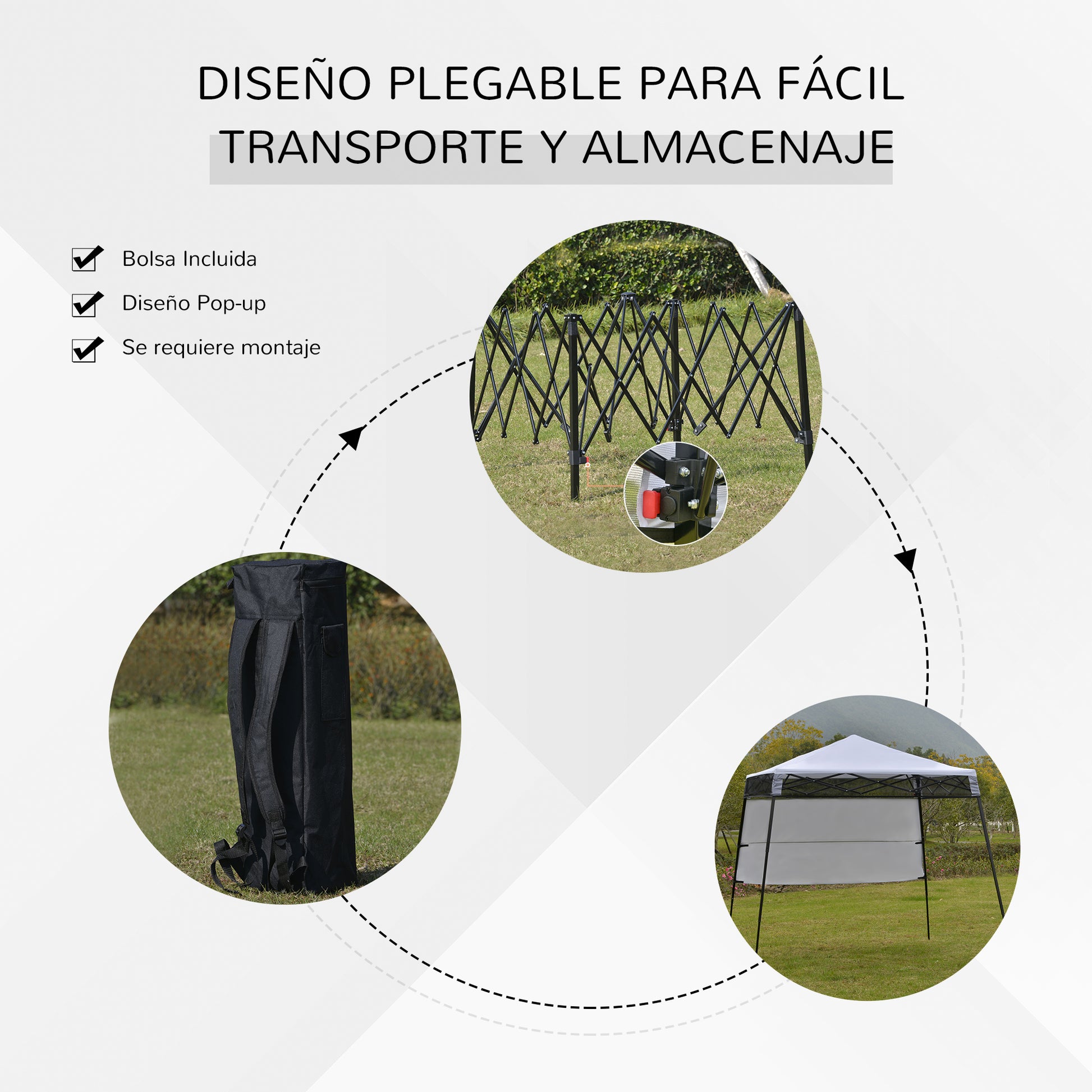 Outsunny Carpa Plegable 2,2x2,2x2m con Lateral Altura Ajustable Protección UV 50+ de Acero y Tela Oxford con Bolsa de Transporte Impermeable Gazebo para Exterior Blanco