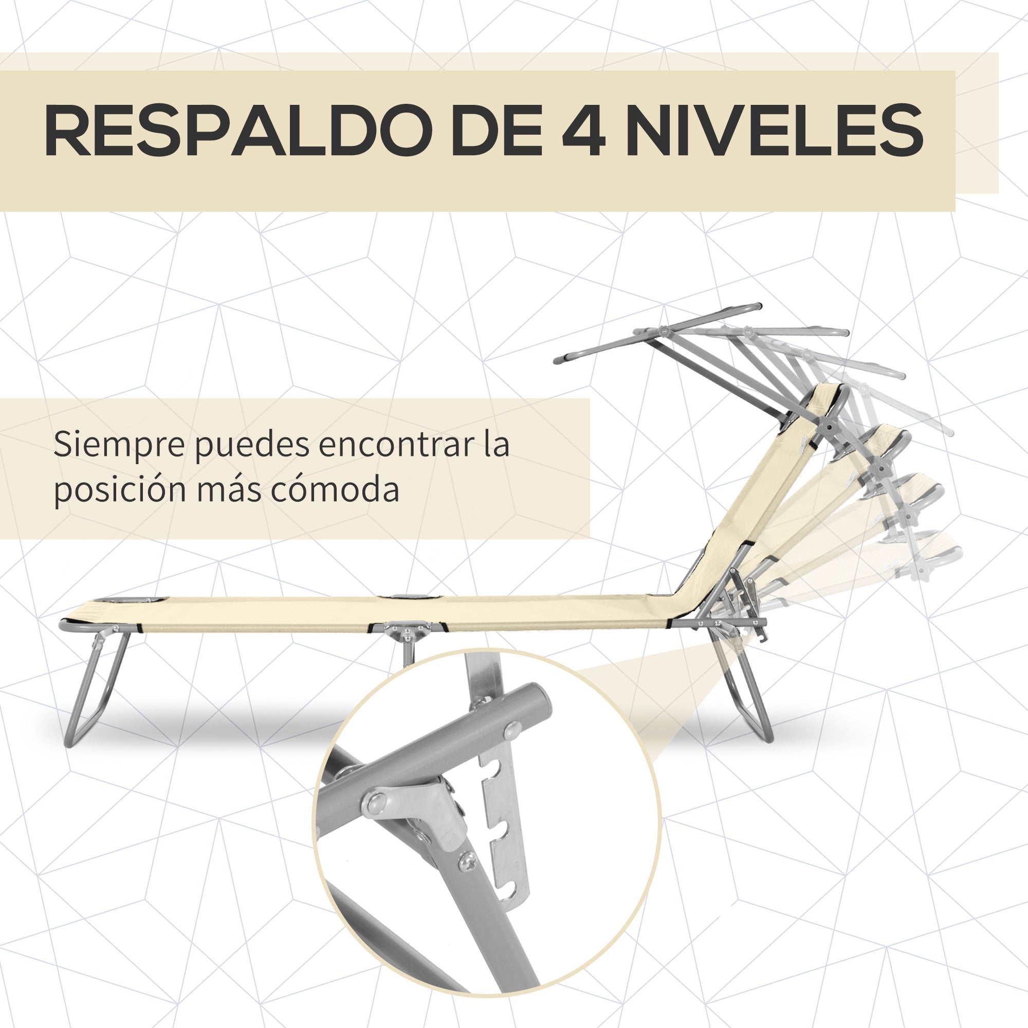 Outsunny Conjunto de 2 Tumbonas Plegables Tumbonas de Jardín con Toldo Desmontable y Regulable Respaldo Reclinable para Terraza Acampada 187x58x36 cm Beige