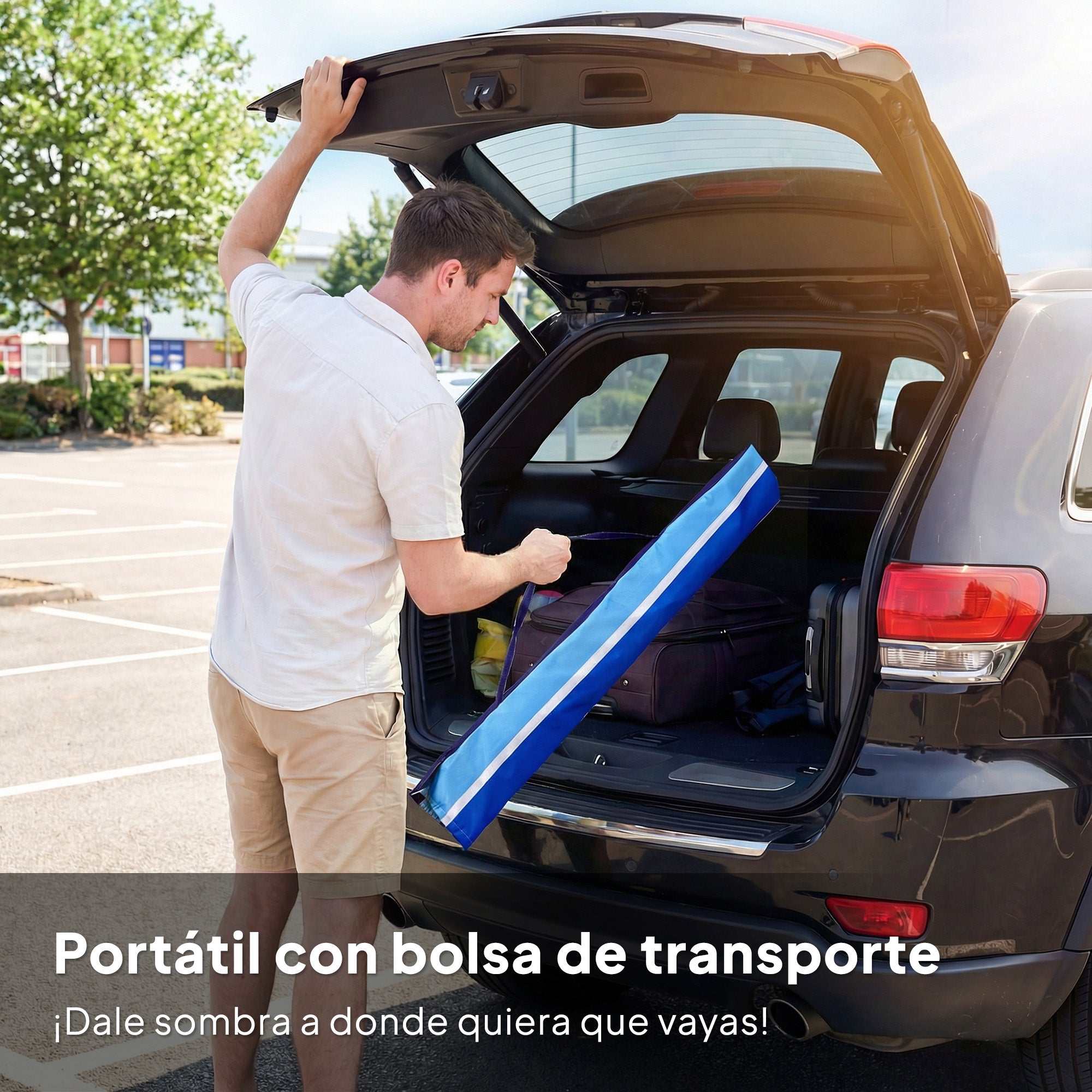 Outsunny Sombrilla de Playa con Mesa Plegable y Portavasos Ø198 cm, Sombrilla de Terraza Exterior con Altura Ajustable, Inclinación, Bolsa de Transporte y Gancho, UV30+, Multicolor