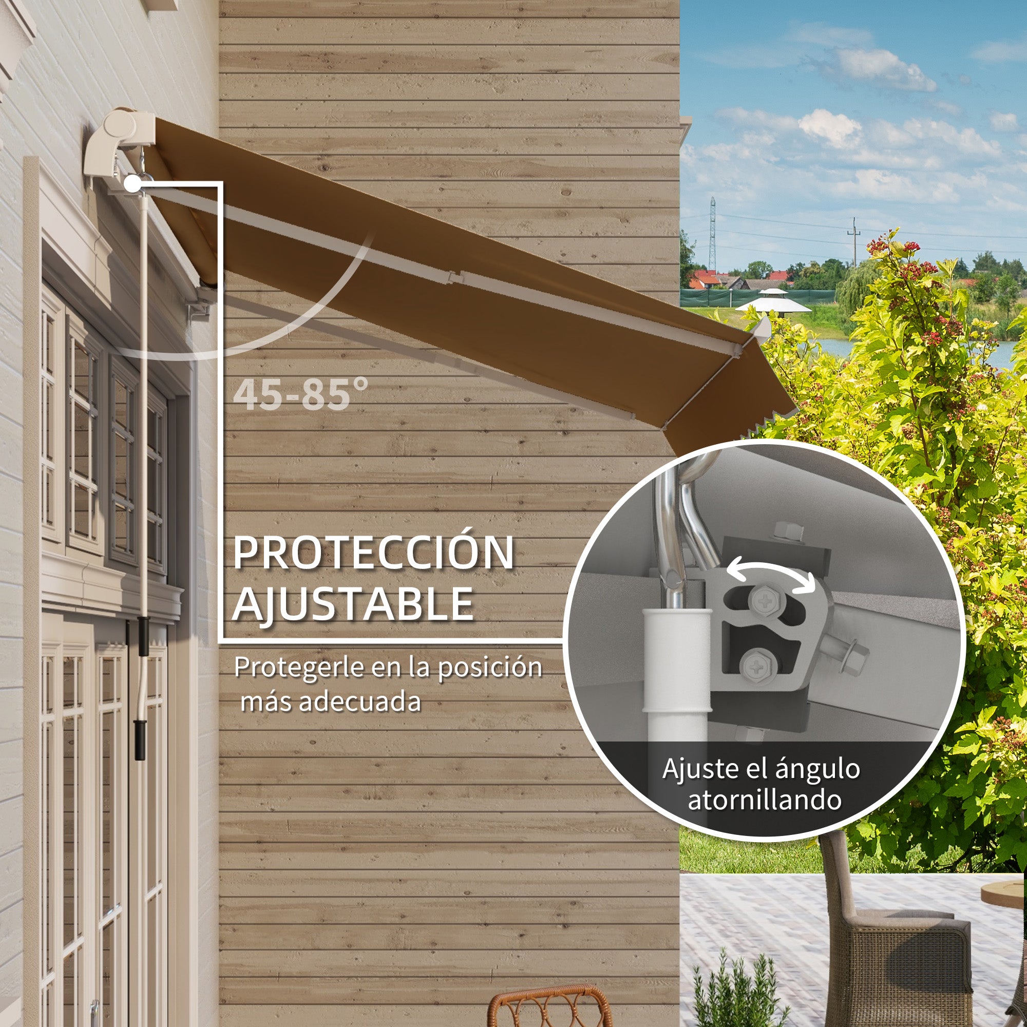 Outsunny Toldo Manual Retráctil 3x2,5 cm Toldo para Balcón con Manivela de Metal Impermeable y Anti-UV Toldo Enrollable de Exterior para Jardín Terraza Ventanas Café